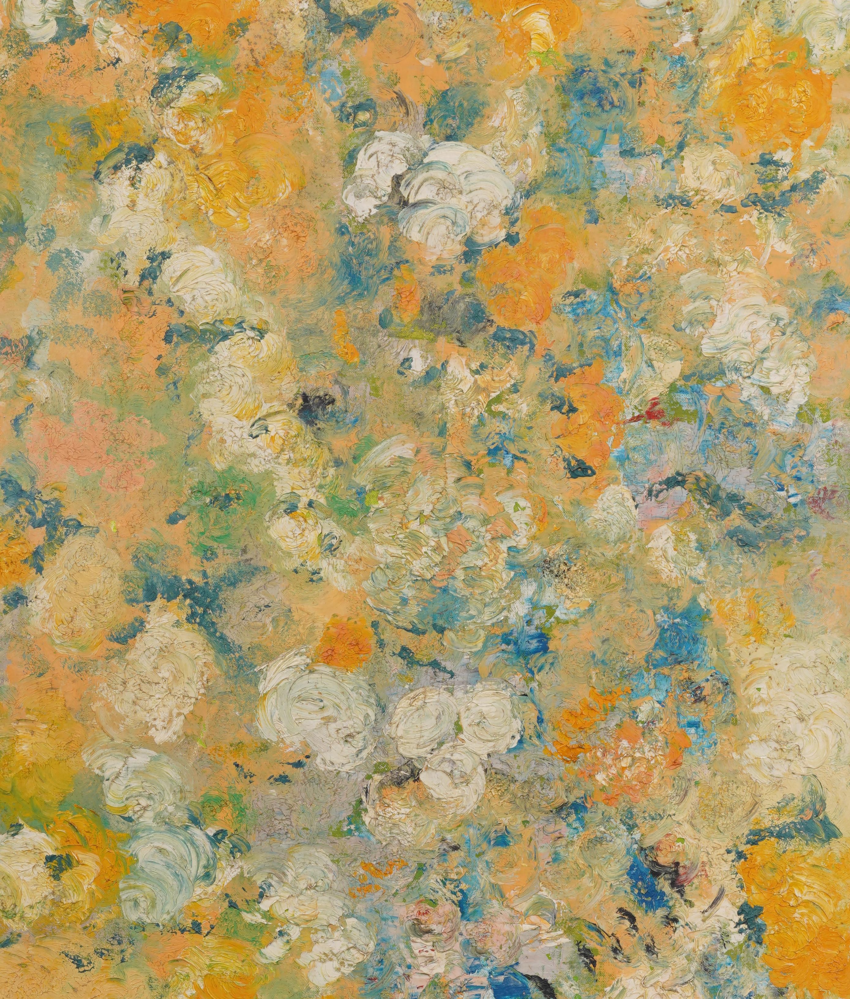 Vintage Mid Century Modernist Abstract Flower Still Life Framed Oil Painting 3