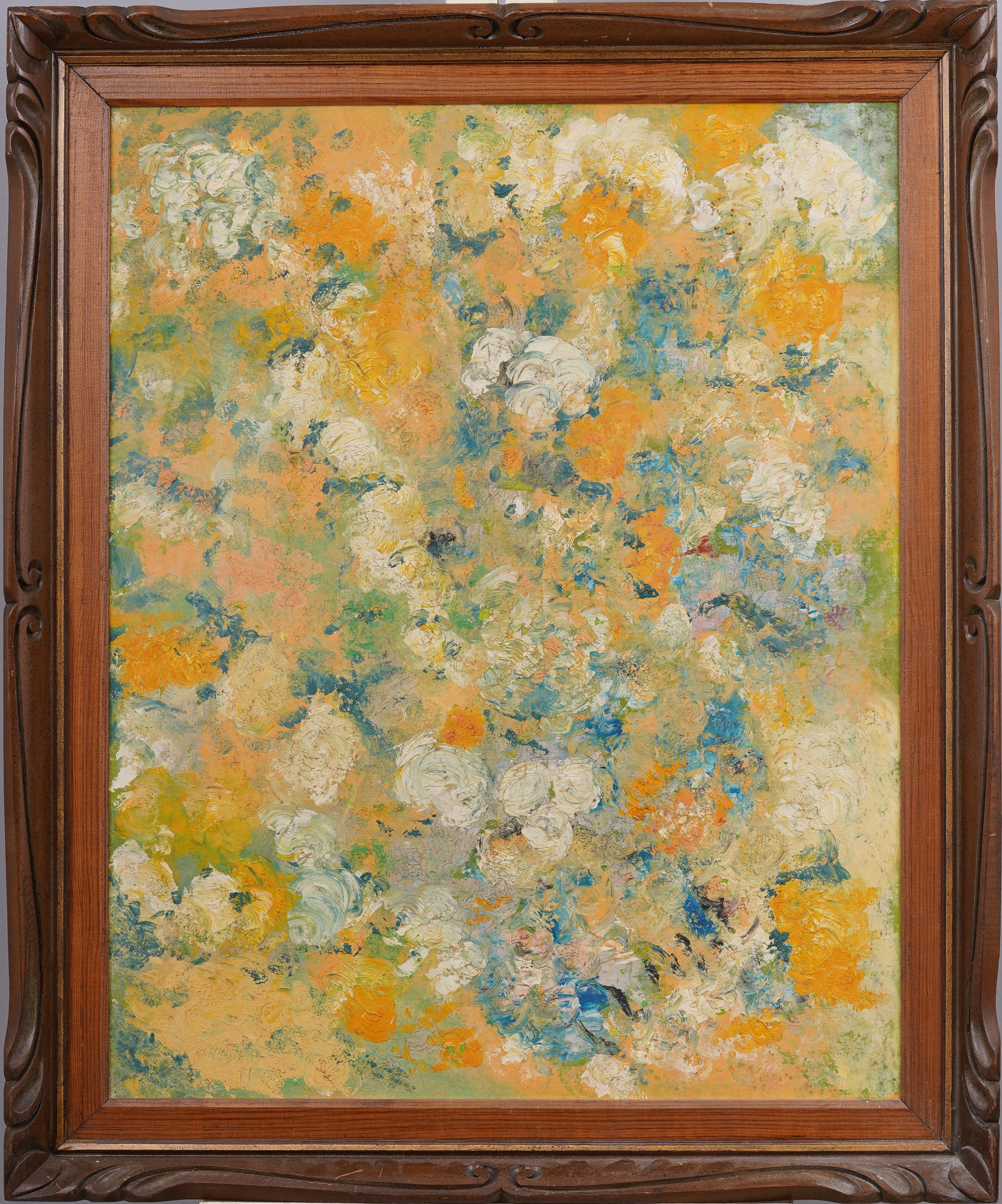 Unknown Still-Life Painting - Vintage Mid Century Modernist Abstract Flower Still Life Framed Oil Painting