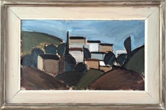 Vintage Mid-Century Modernist Abstract Landscape Oil Painting - Nestled Village (Paesaggio astratto di metà secolo)