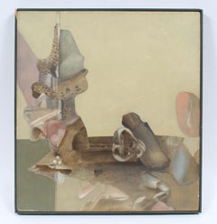 Pintura al óleo vintage modernista de mediados de siglo abstracta firmada Morrow Biomorfo