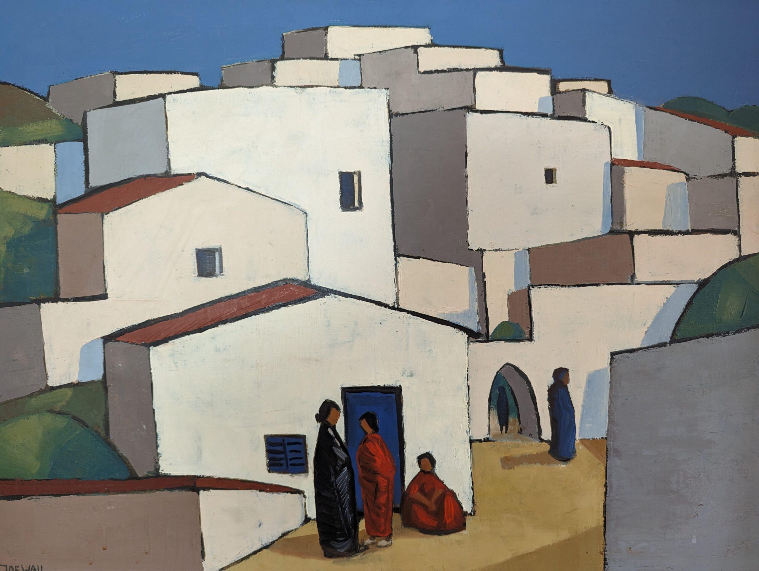 Vintage Mid-Century Modernist Cityscape Oil Painting - Town Blocks 8