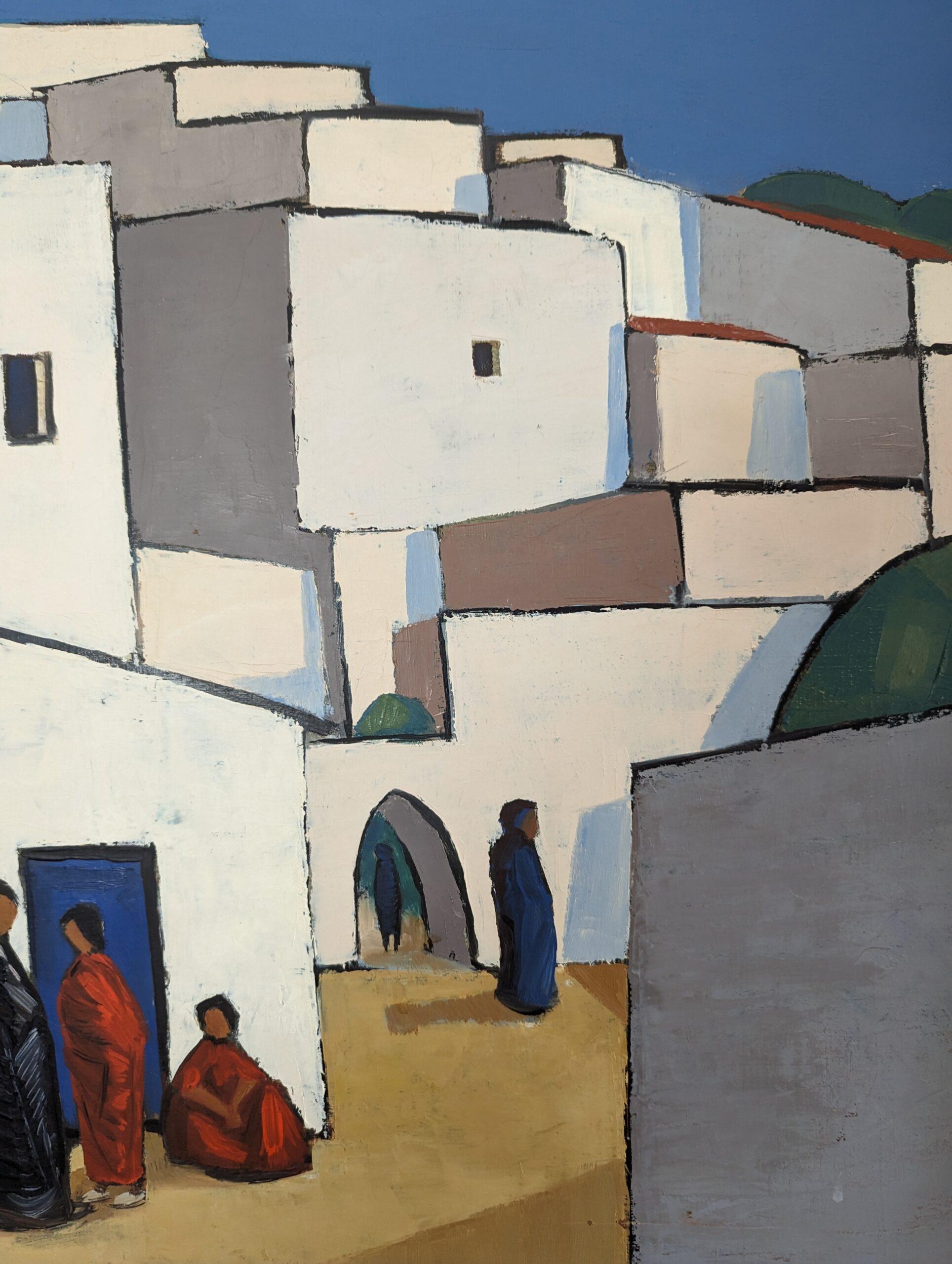 Vintage Mid-Century Modernist Cityscape Oil Painting - Town Blocks 10