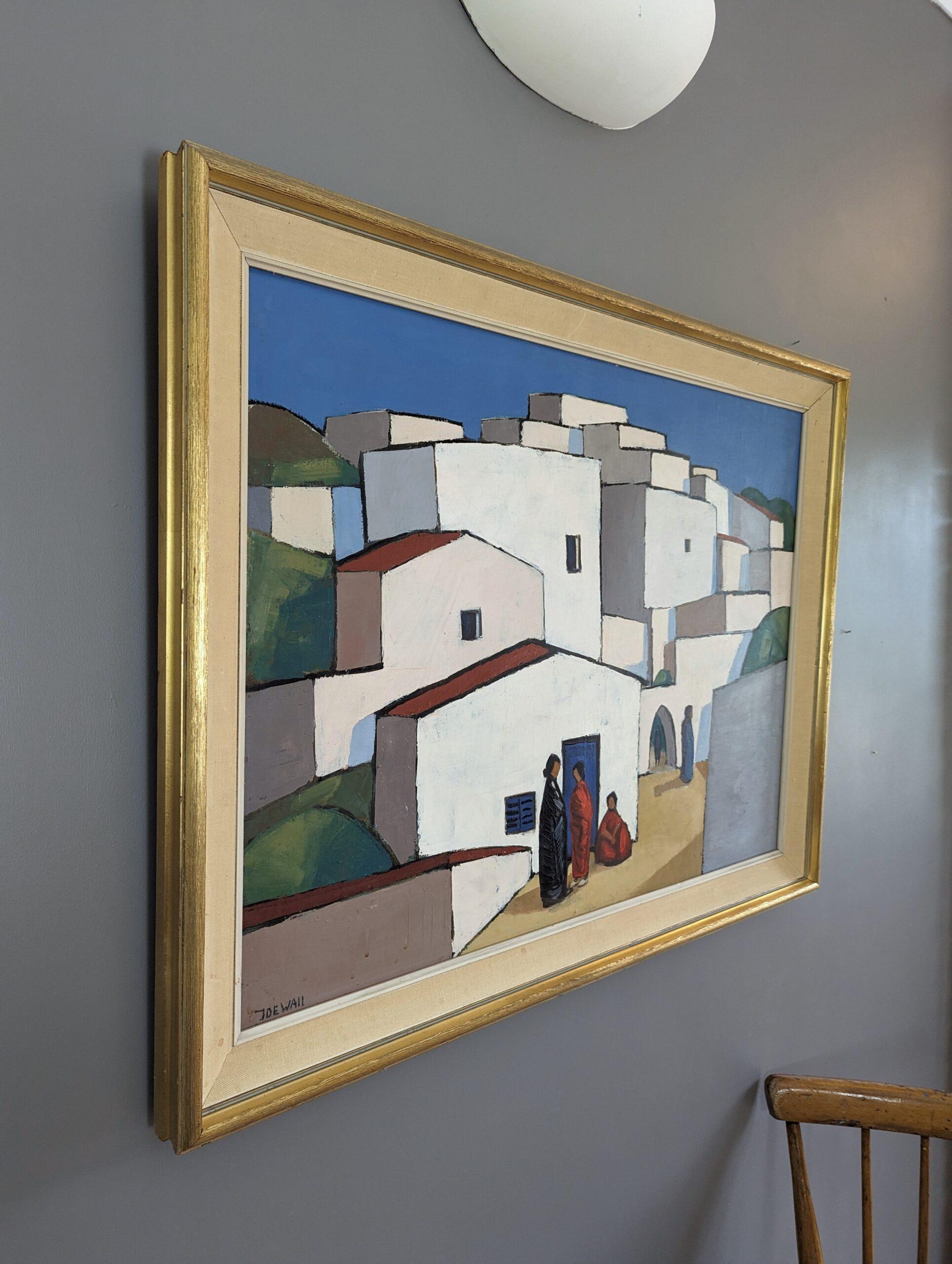 Vintage Mid-Century Modernist Cityscape Oil Painting - Town Blocks 2