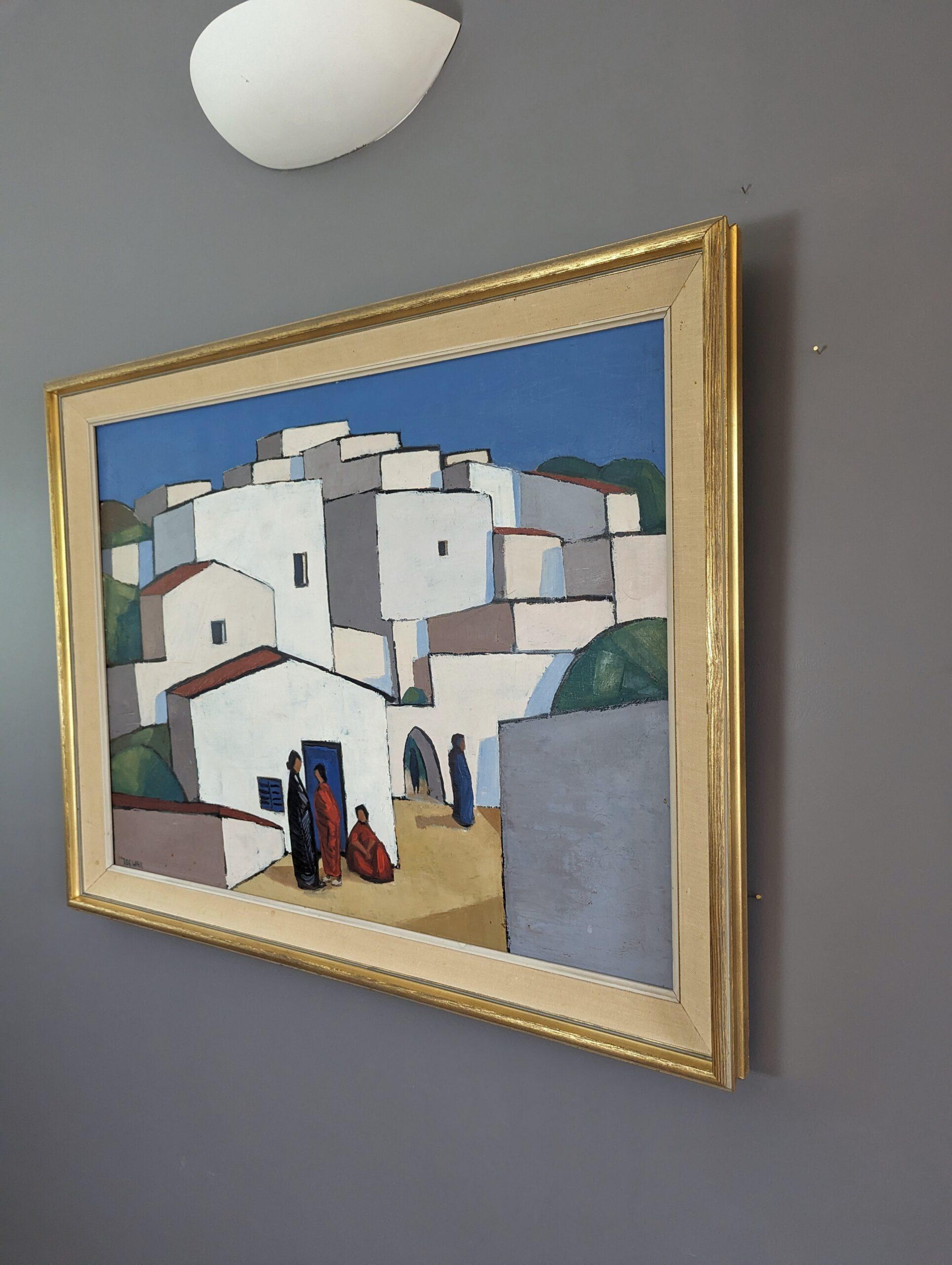Vintage Mid-Century Modernist Cityscape Oil Painting - Town Blocks 3