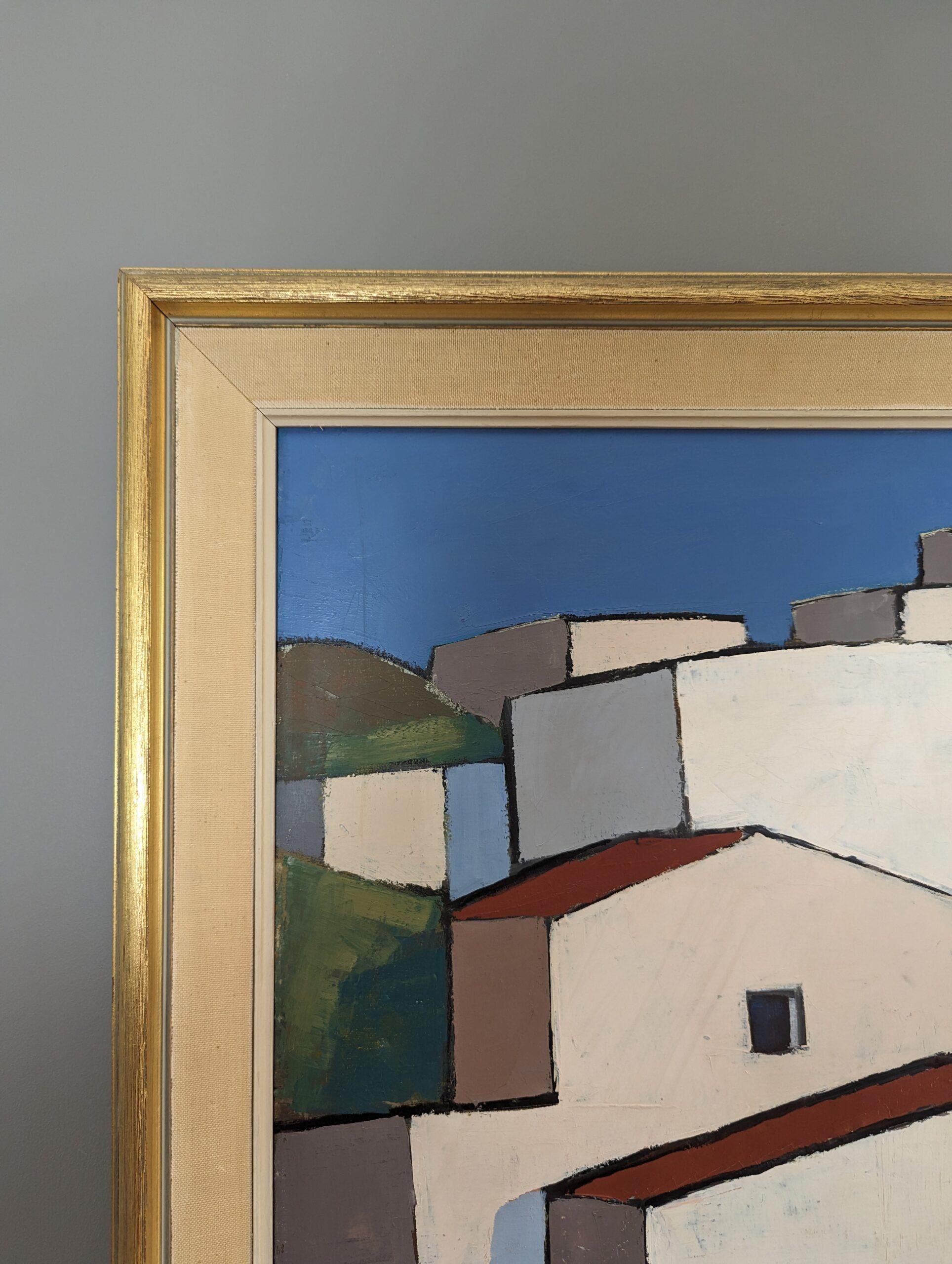 Vintage Mid-Century Modernist Cityscape Oil Painting - Town Blocks 4