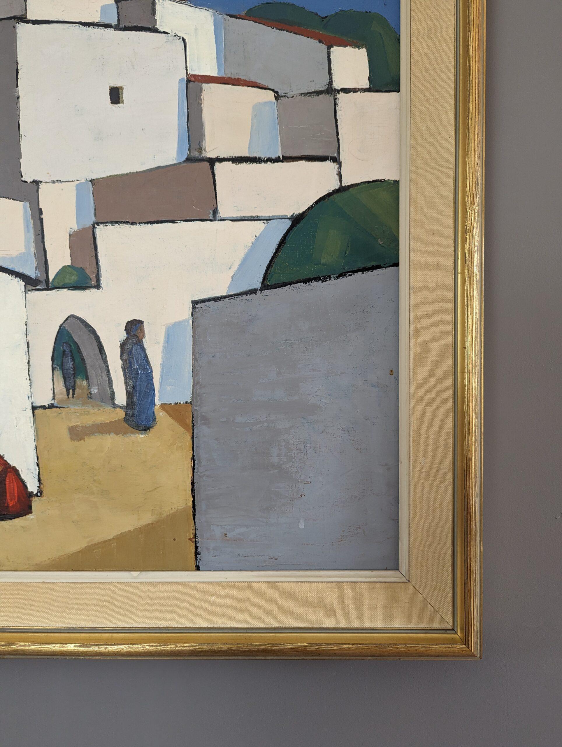 Vintage Mid-Century Modernist Cityscape Oil Painting - Town Blocks 6