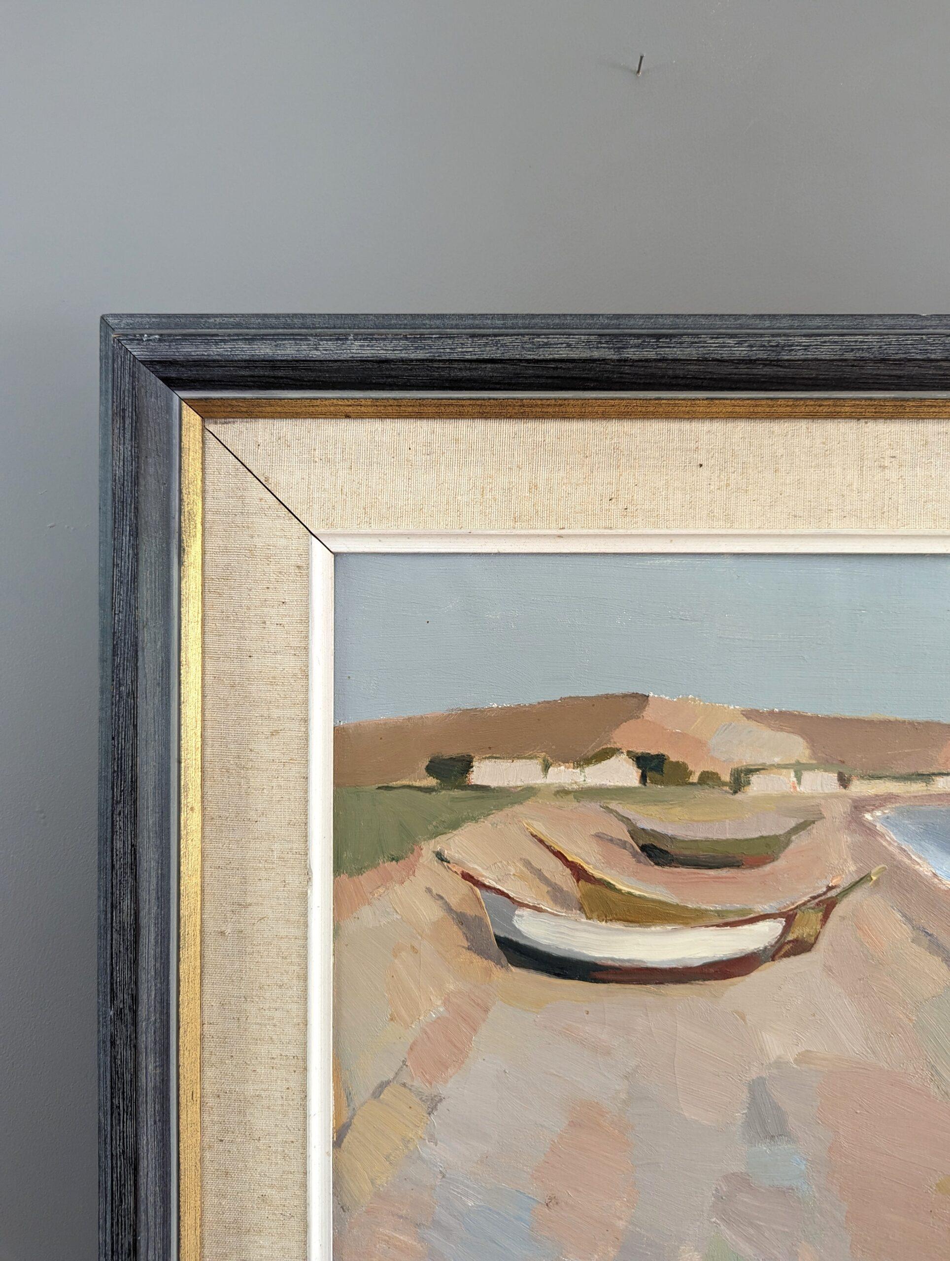 Pittura ad olio d'epoca del paesaggio costiero modernista di metà secolo - Pastel Coastside 6