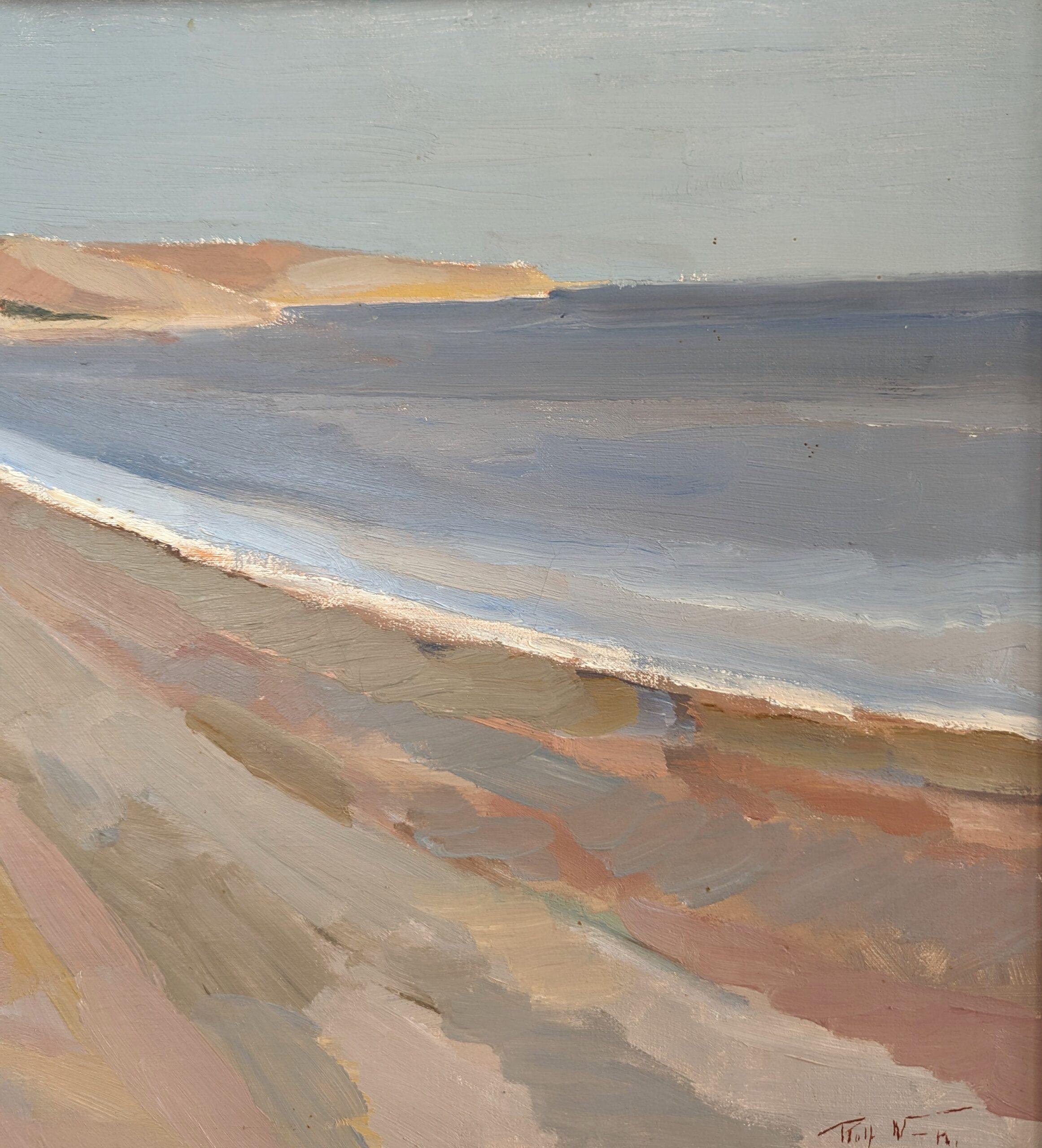 COSTA PASTELLO
Dimensioni: 56 x 79 cm (cornice inclusa)
Olio su tela

Una piacevole e rilassante composizione di paesaggio costiero di metà secolo, eseguita a olio su tela.

Attingendo a un'etica decisamente modernista, l'artista ha magistralmente