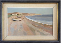 Vintage Mid-Century Modernist Coastal Landscape Oil Painting - Pastel Coastside