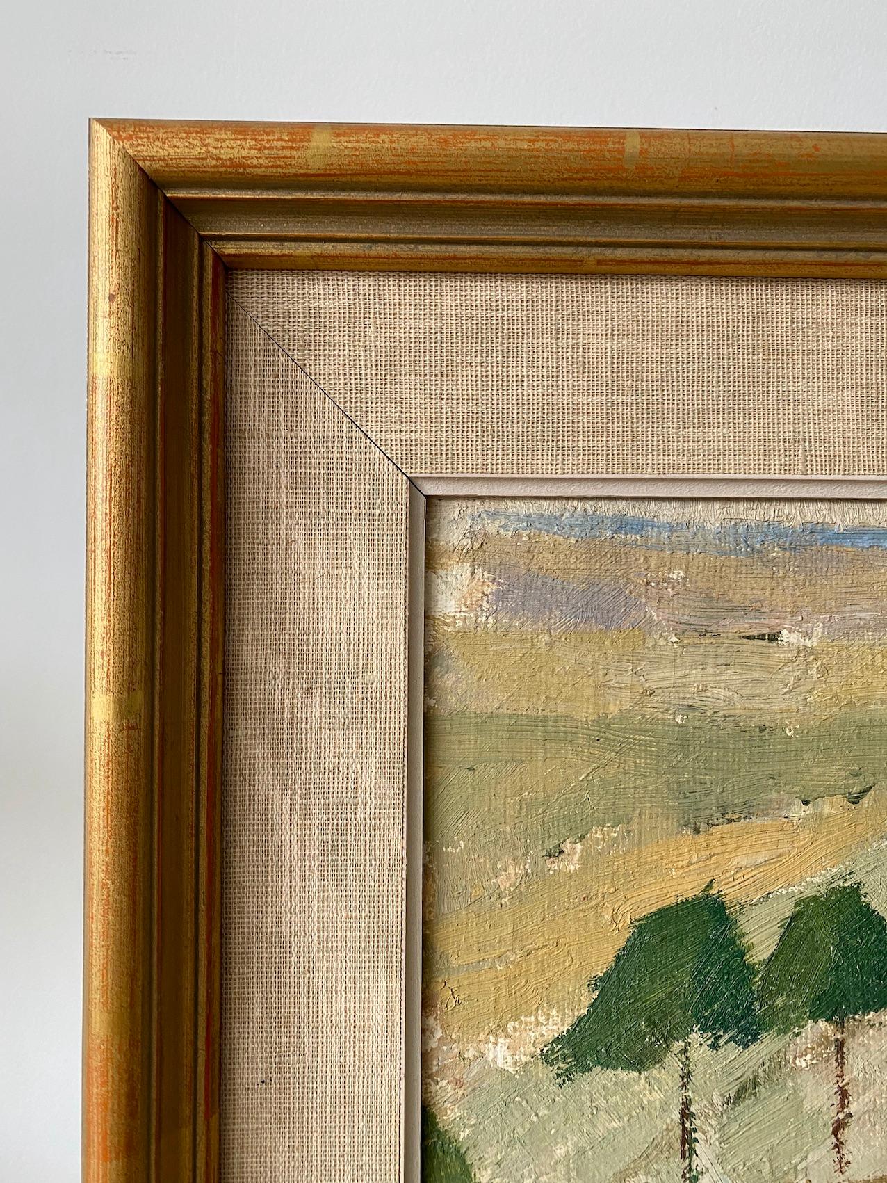 Vintage Mid-Century Modernist Framed Abstract Landscape Oil Painting - Terrain 1