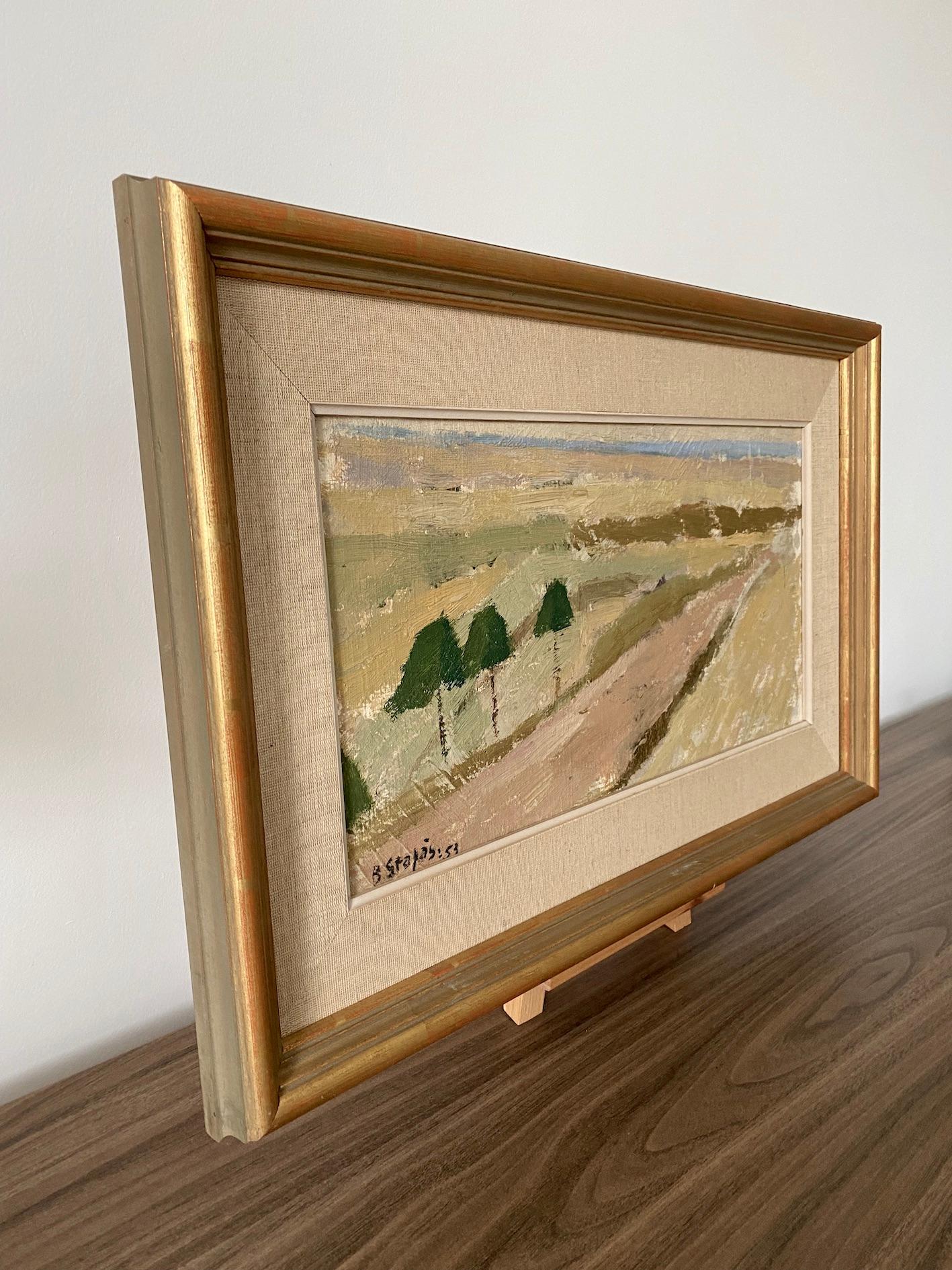 Vintage Mid-Century Modernist Framed Abstract Landscape Oil Painting - Terrain 2