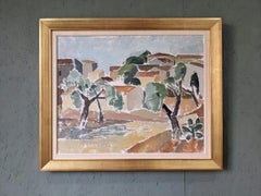 Vintage Mid-Century Modernist Landscape Swedish Oil Painting - Italian Town