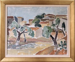 Vintage Mid-Century Modernist Landscape Swedish Oil Painting - Italian Town