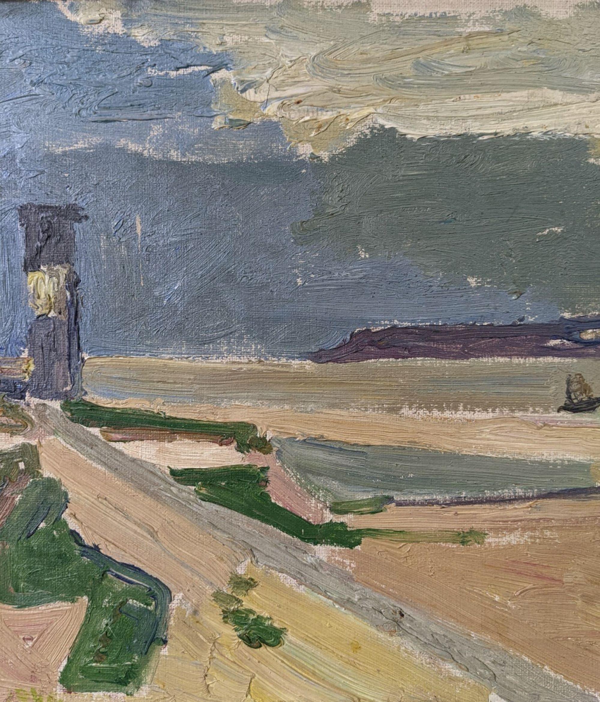 Pintura al óleo costera sueca modernista vintage de mediados de siglo - Serenidad de marea baja 8