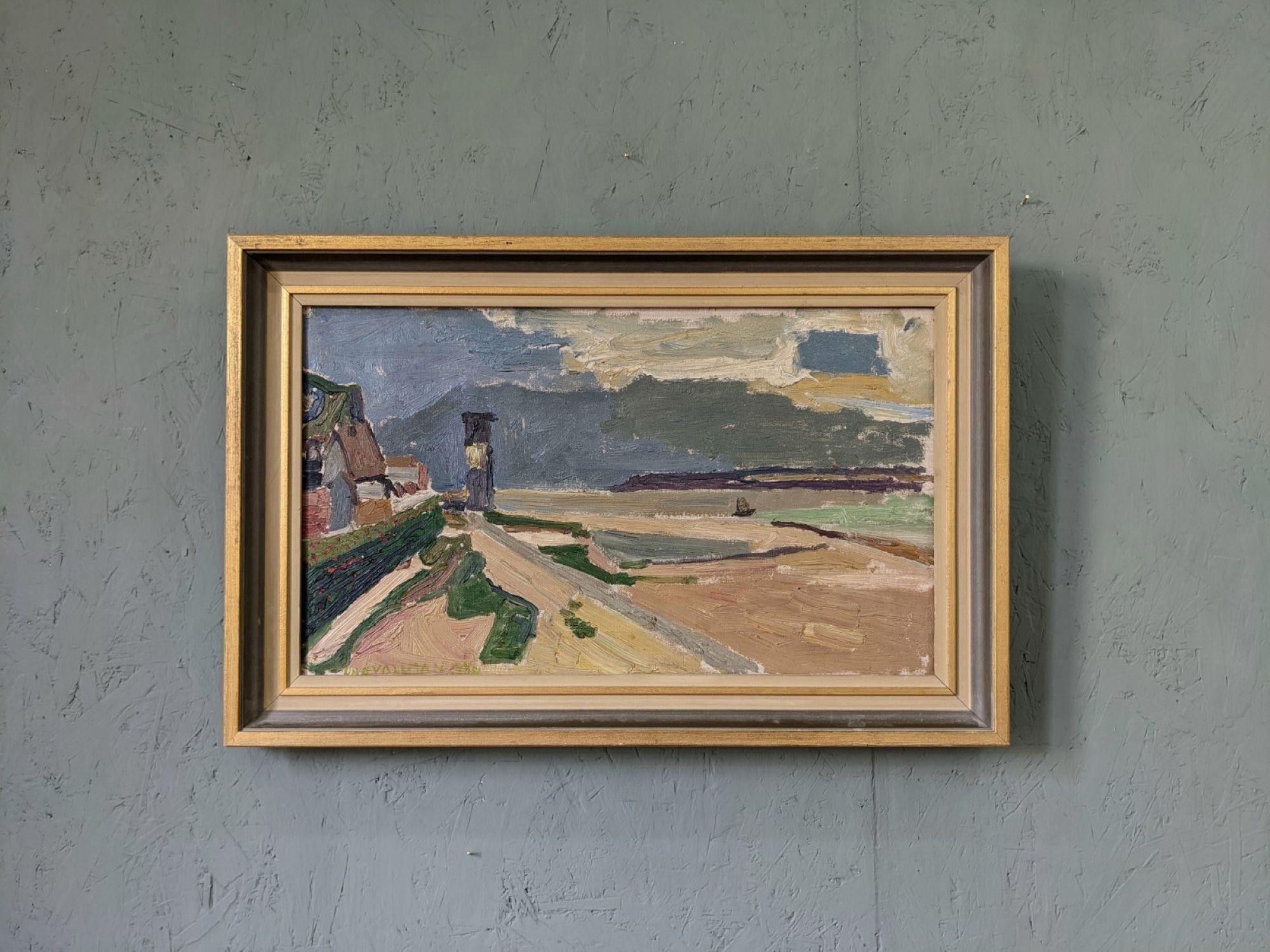 Pintura al óleo costera sueca modernista vintage de mediados de siglo - Serenidad de marea baja - Painting Moderno de Unknown