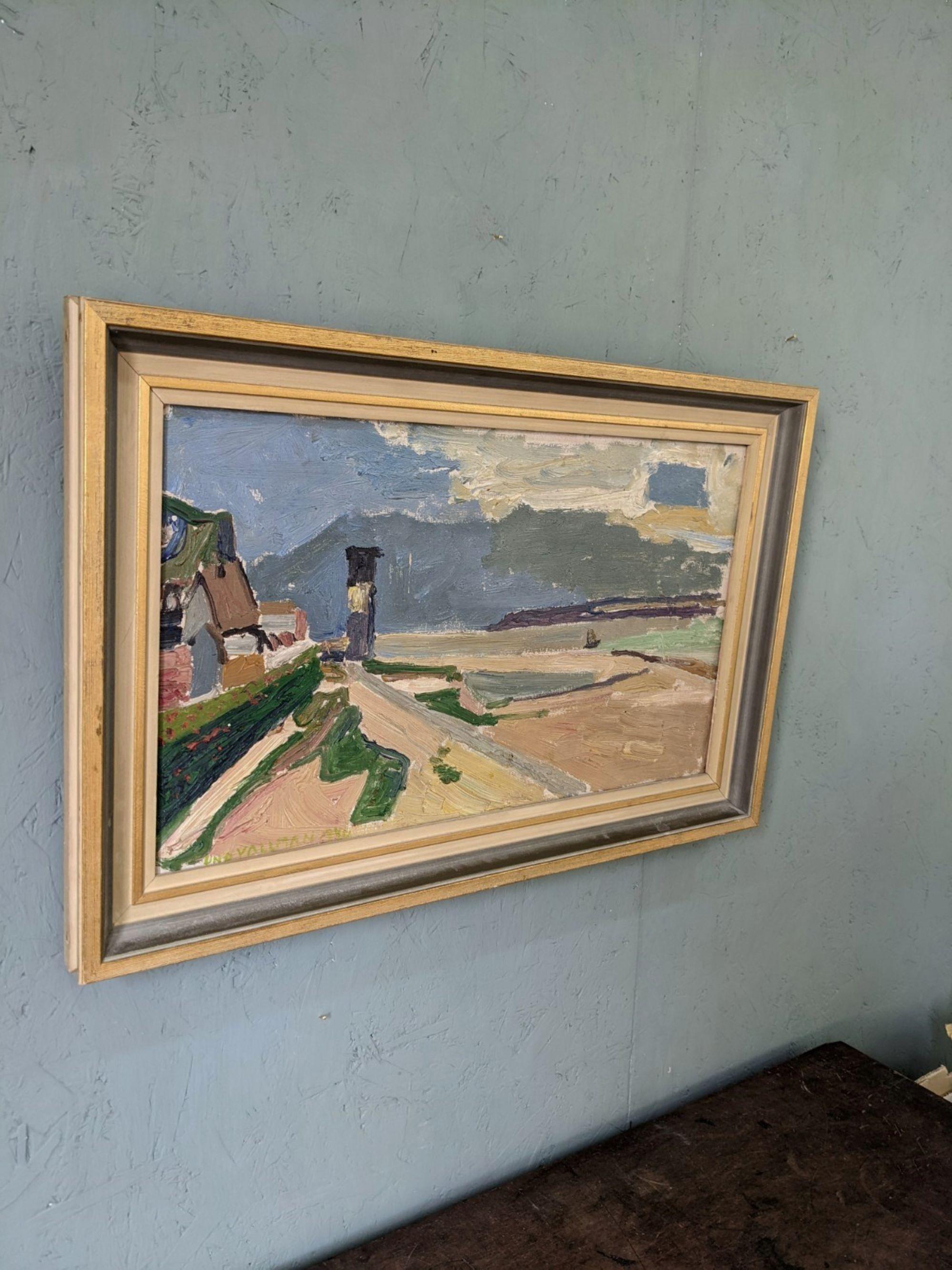MAREA BAJA SERENIDAD
Tamaño: 41,5 x 63 cm (incluido el marco)
Óleo sobre lienzo

Expresiva composición al óleo de paisaje costero de mediados de siglo, fechada en 1946, que capta una composición escénica durante la marea baja.

A la izquierda del