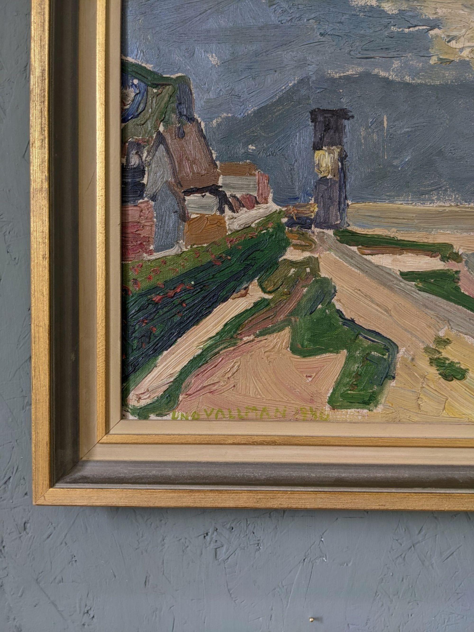 Pintura al óleo costera sueca modernista vintage de mediados de siglo - Serenidad de marea baja 3