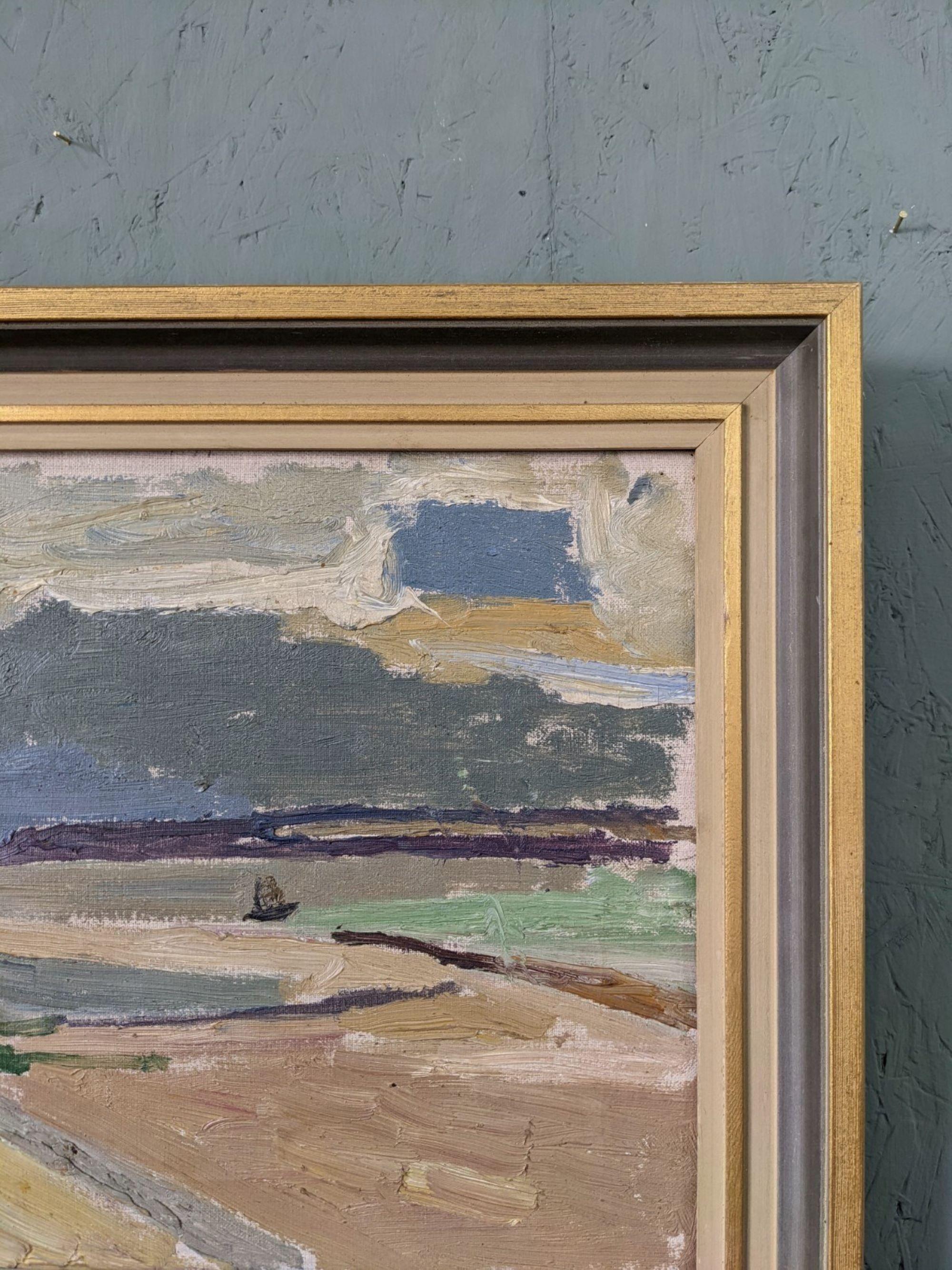 Pintura al óleo costera sueca modernista vintage de mediados de siglo - Serenidad de marea baja 4