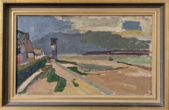 Pintura al óleo costera sueca modernista vintage de mediados de siglo - Serenidad de marea baja
