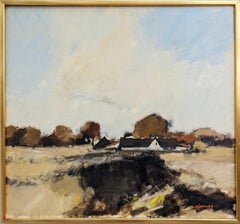 Vintage Mid-Century Modernist Swedish Framed Landscape Oil Painting - Cedar
