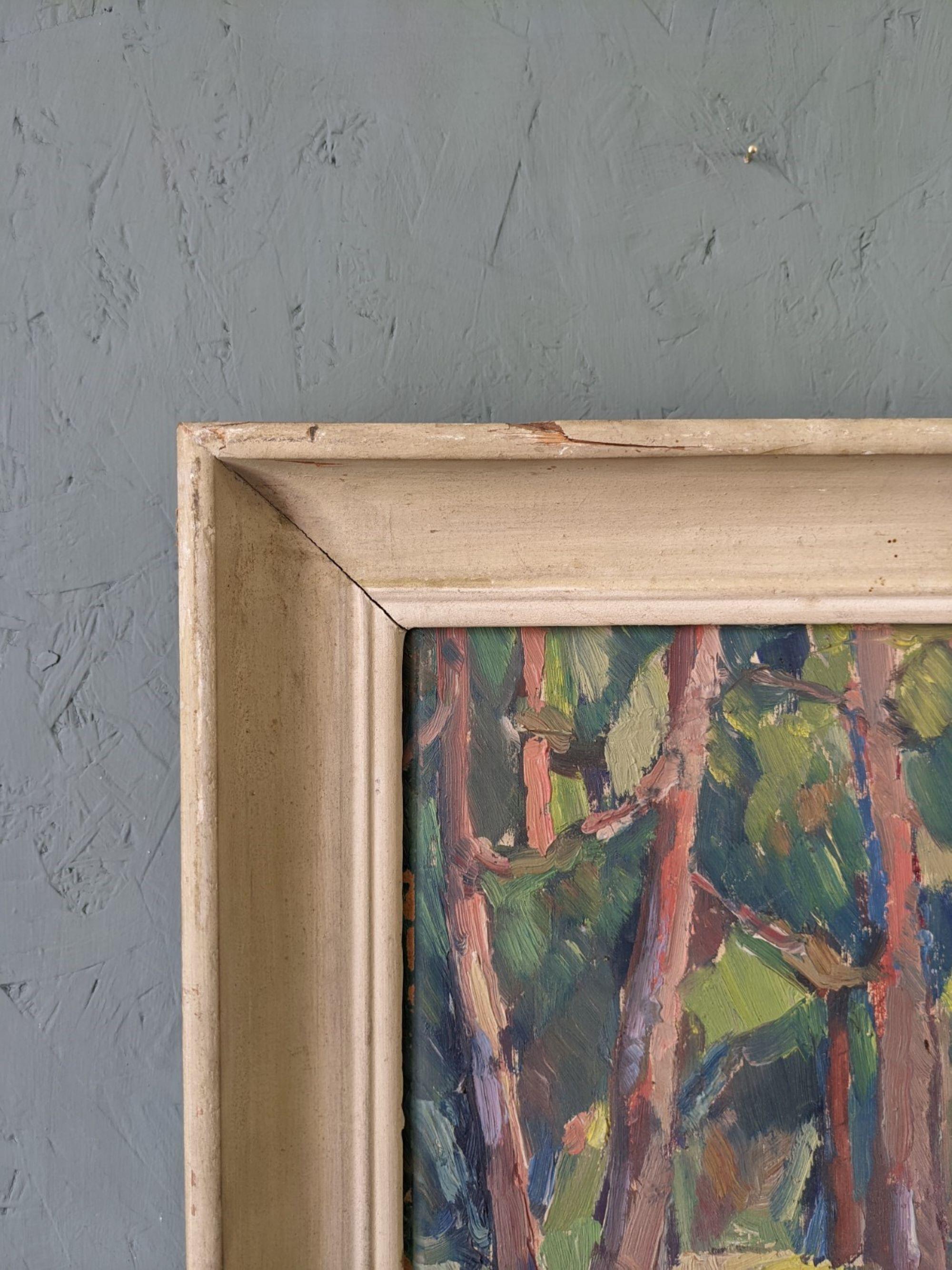 Vintage Mid-Century Modernist Swedish Framed Oil Painting - Forest in Colour 8