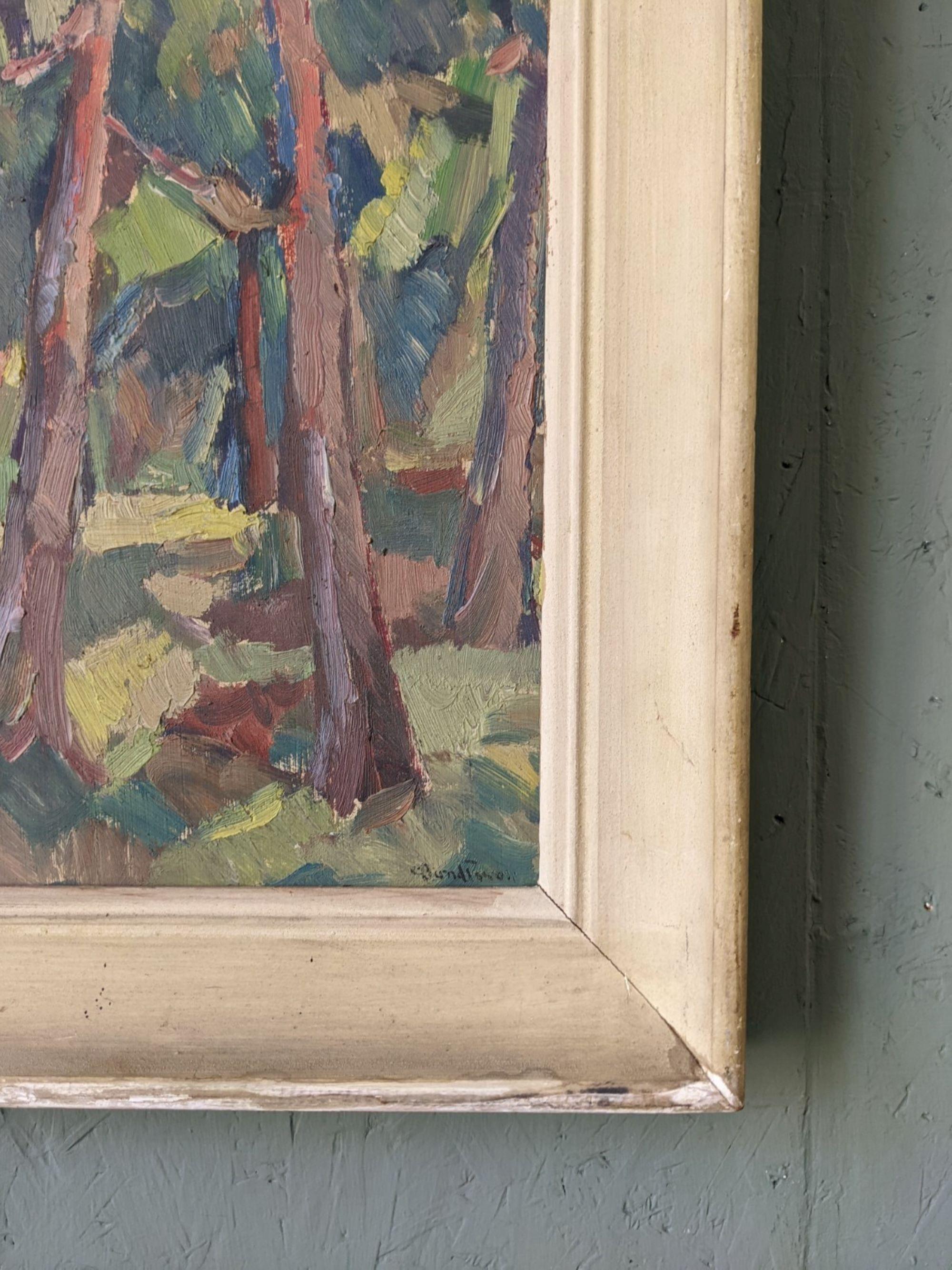Vintage Mid-Century Modernist Swedish Framed Oil Painting - Forest in Colour 9