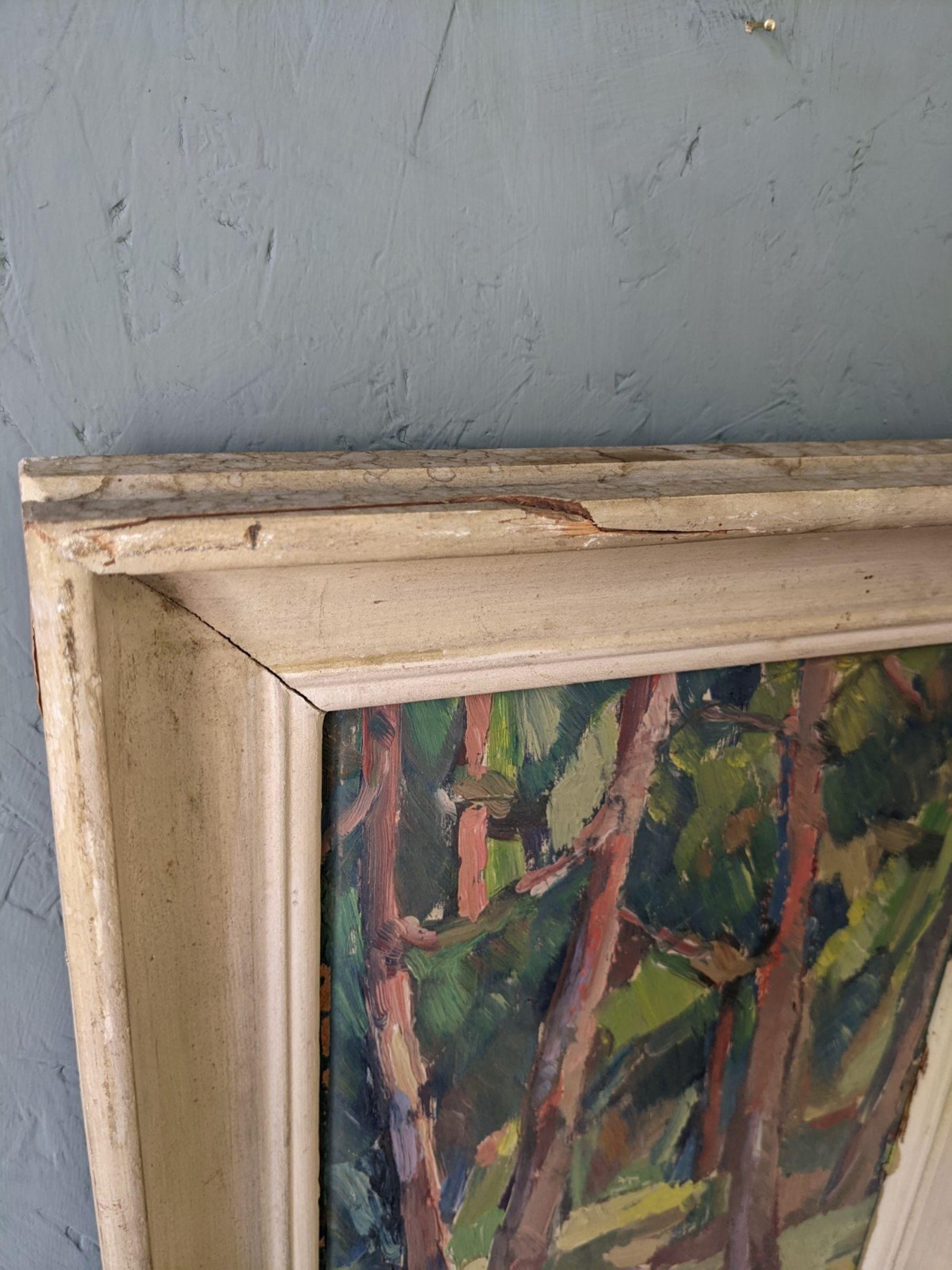 Vintage Mid-Century Modernist Swedish Framed Oil Painting - Forest in Colour 11