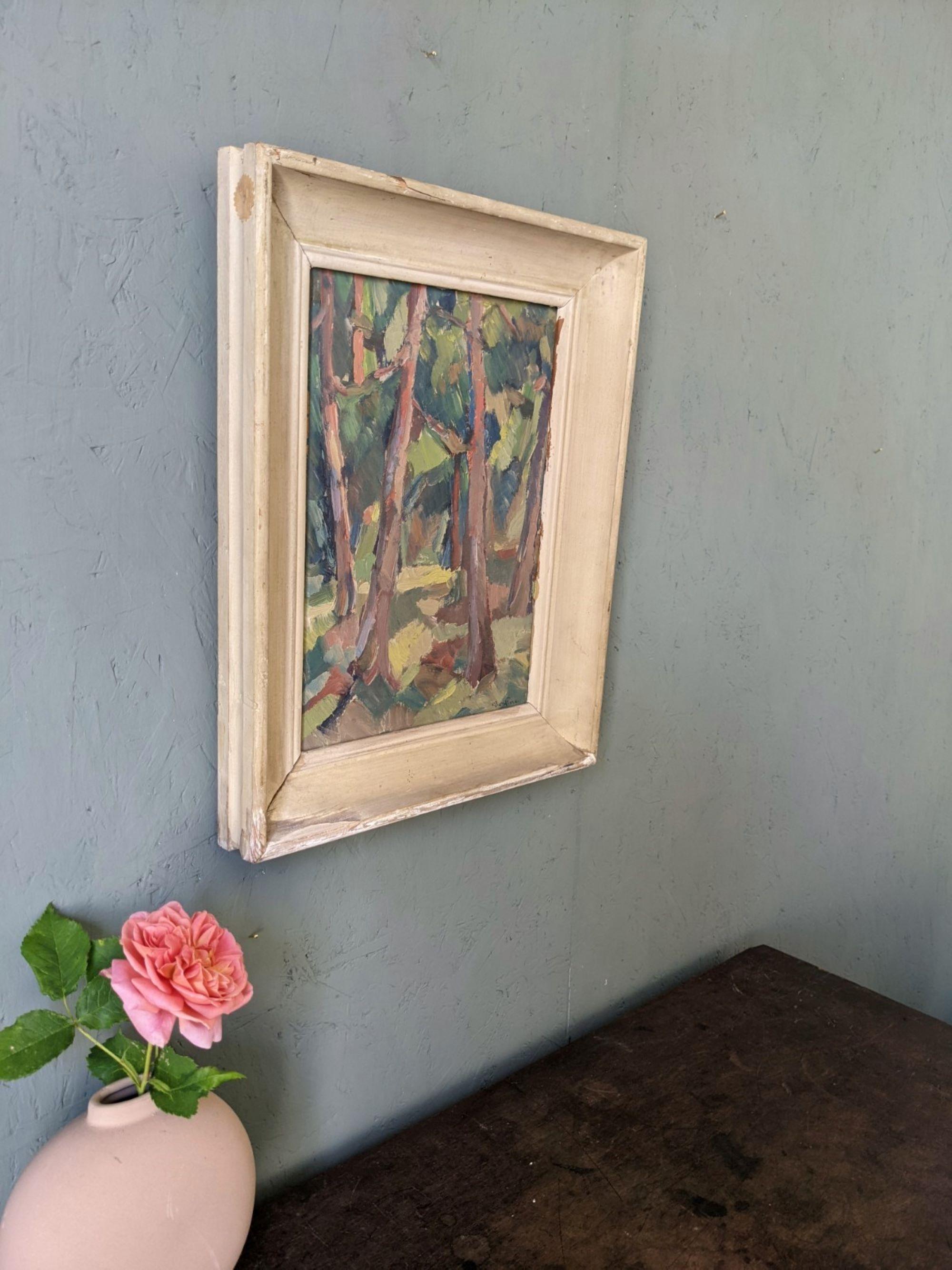 Vintage Mid-Century Modernist Swedish Framed Oil Painting - Forest in Colour 2