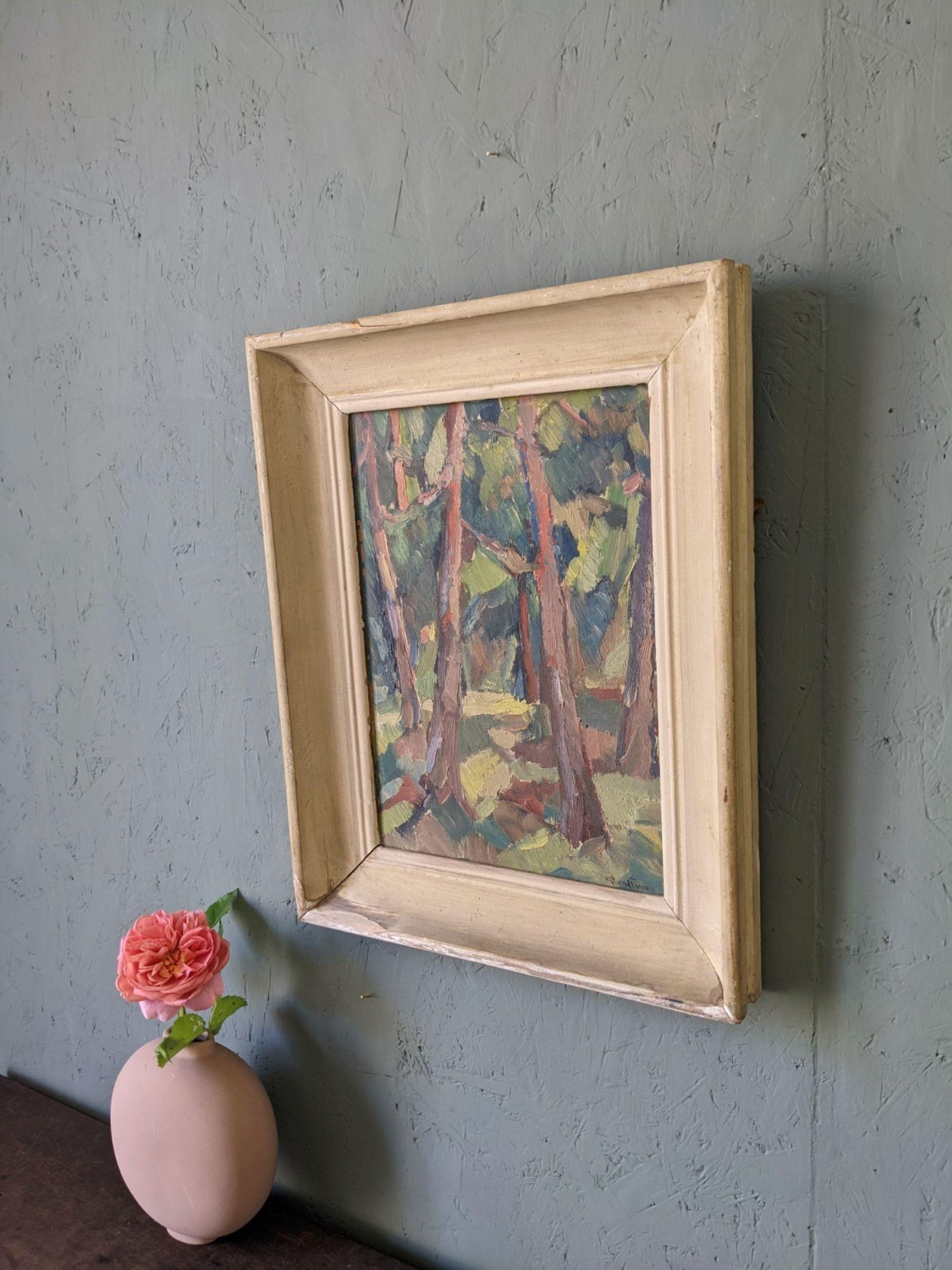 Vintage Mid-Century Modernist Swedish Framed Oil Painting - Forest in Colour 3