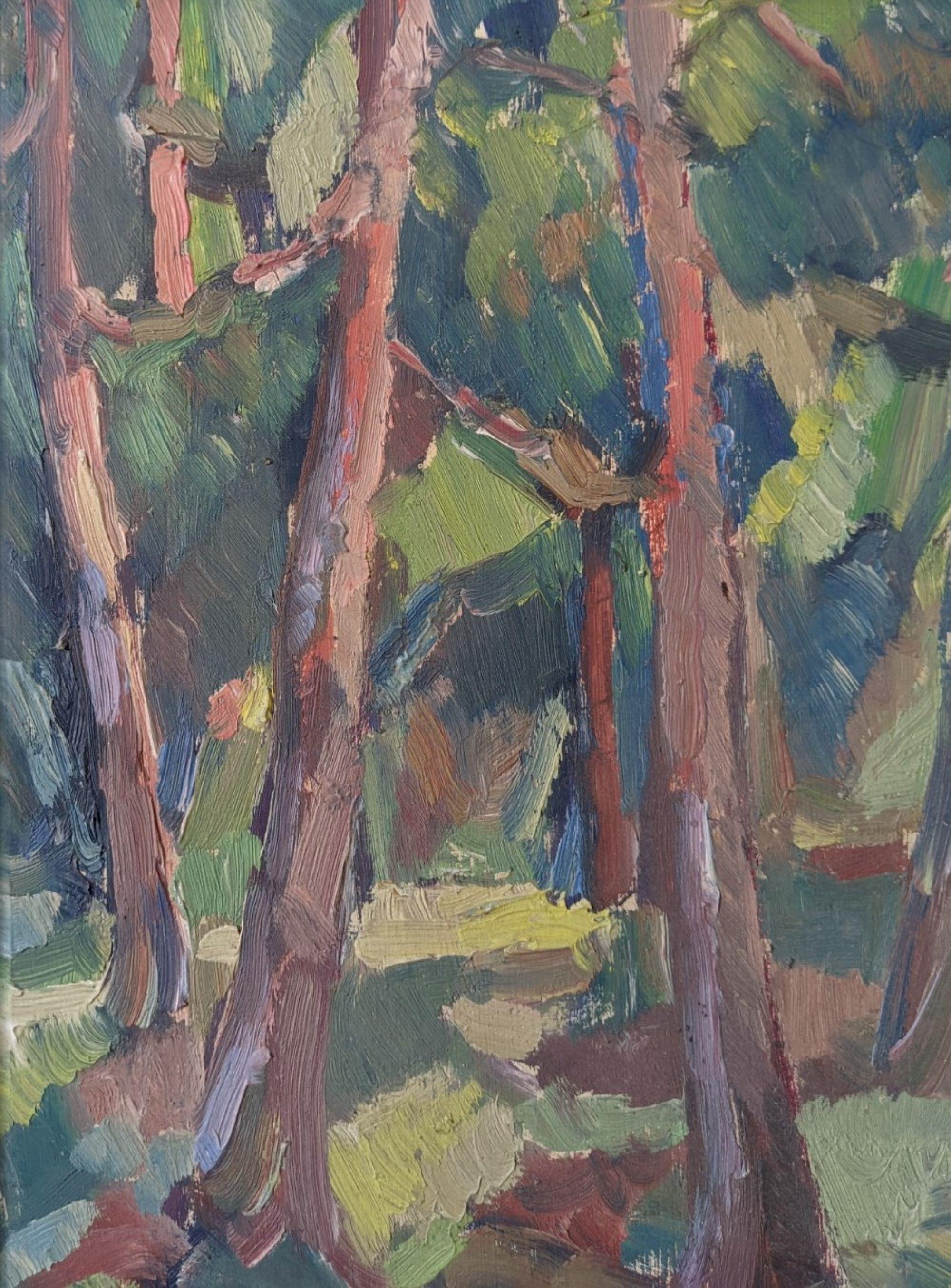 Vintage Mid-Century Modernist Swedish Framed Oil Painting - Forest in Colour 4
