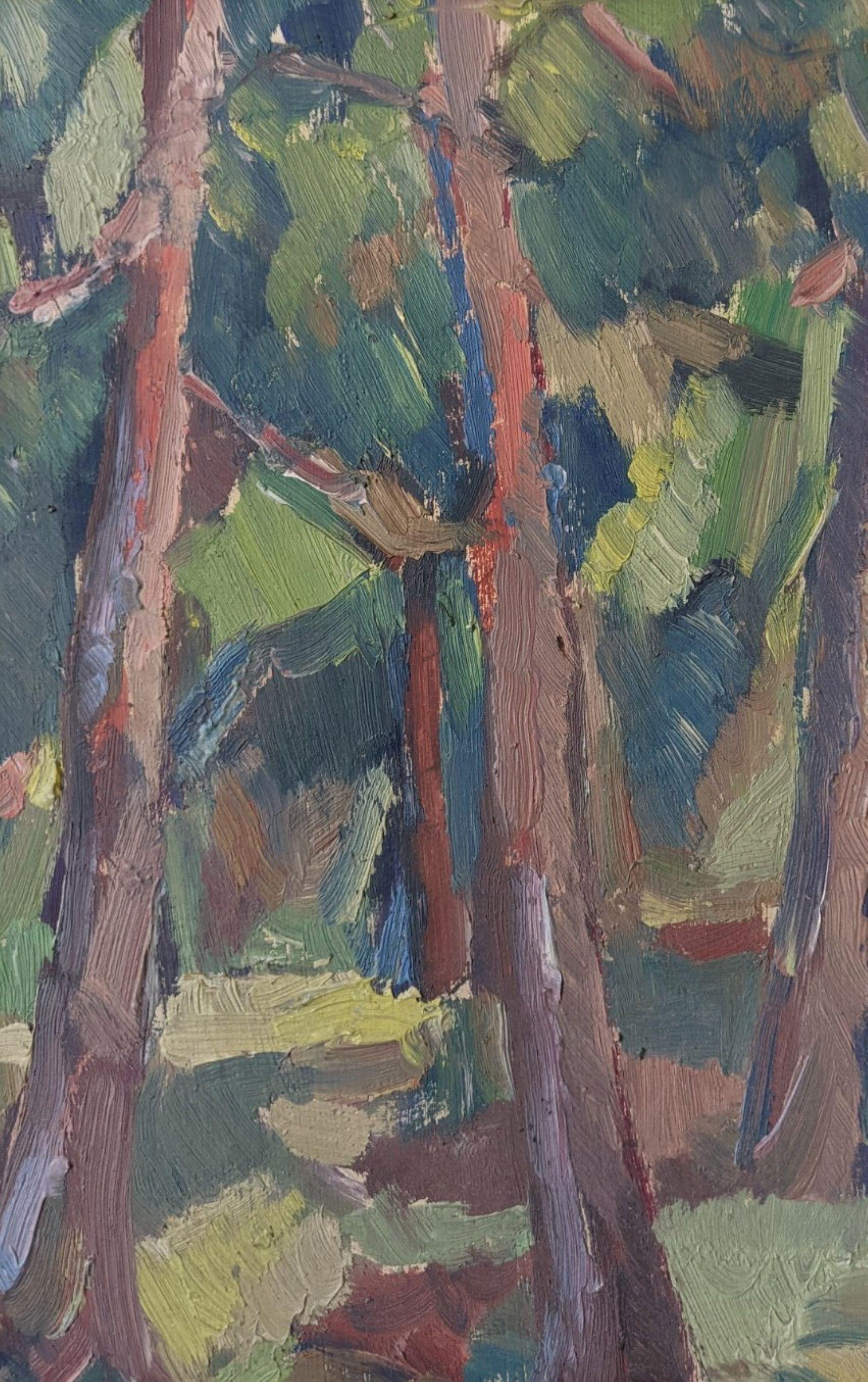 Vintage Mid-Century Modernist Swedish Framed Oil Painting - Forest in Colour 5