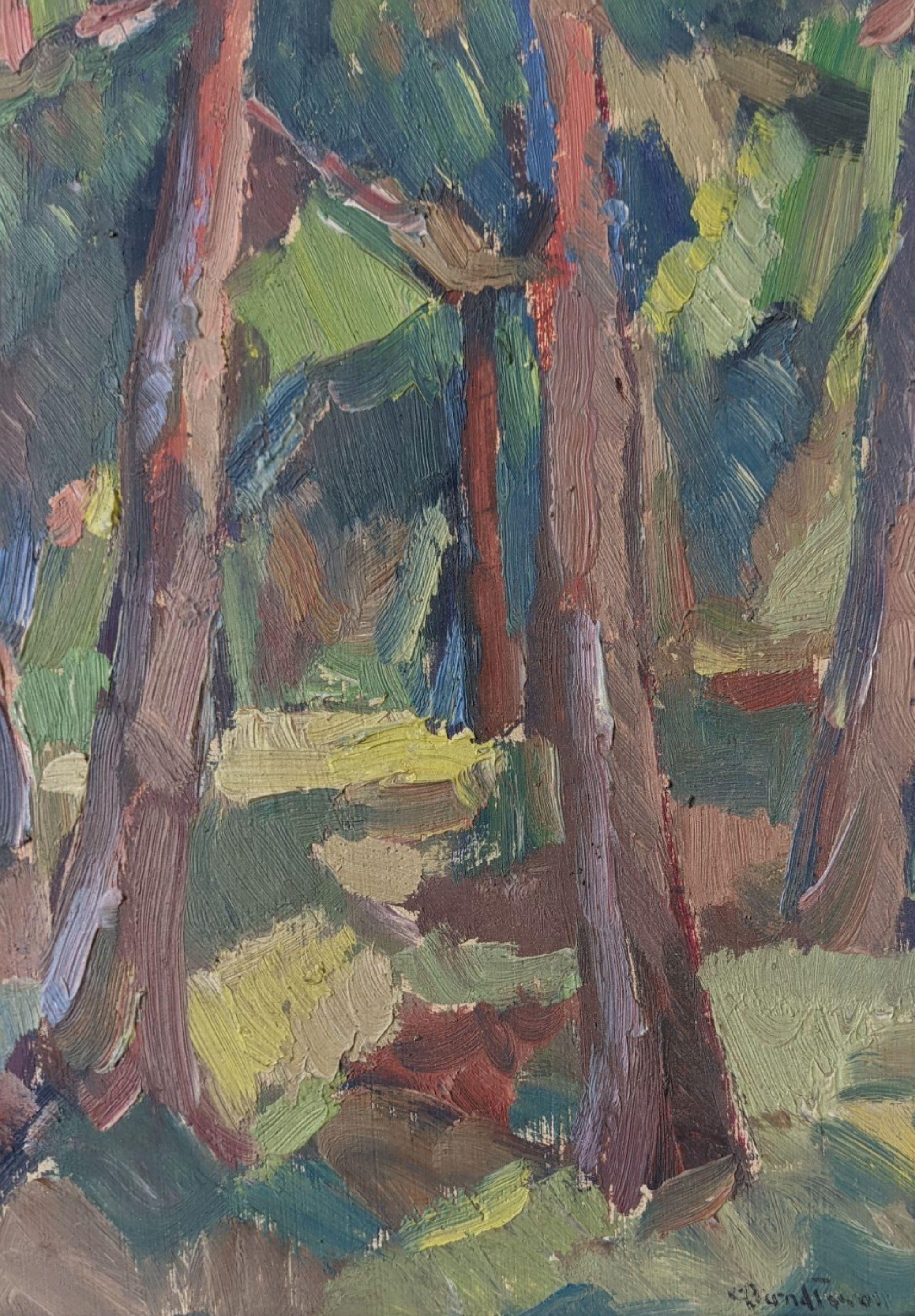 Vintage Mid-Century Modernist Swedish Framed Oil Painting - Forest in Colour 6