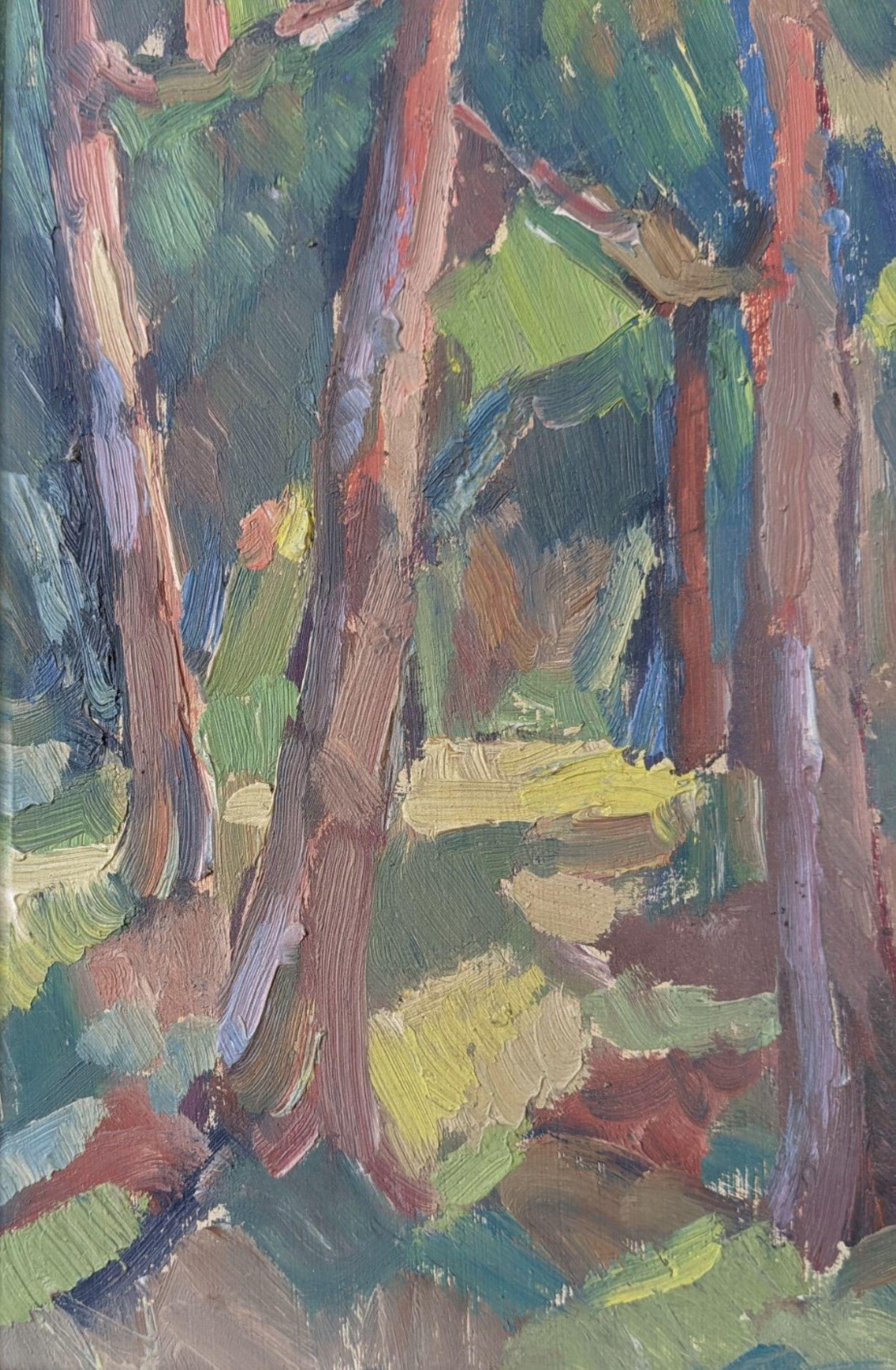 Vintage Mid-Century Modernist Swedish Framed Oil Painting - Forest in Colour 7