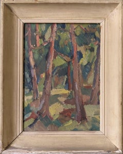 Vintage Mid-Century Modernist Swedish Framed Oil Painting - Forest in Colour