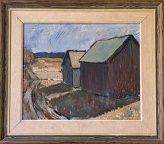 Vintage Mid-Century Modernist Swedish Oil Painting - Along the Country Road