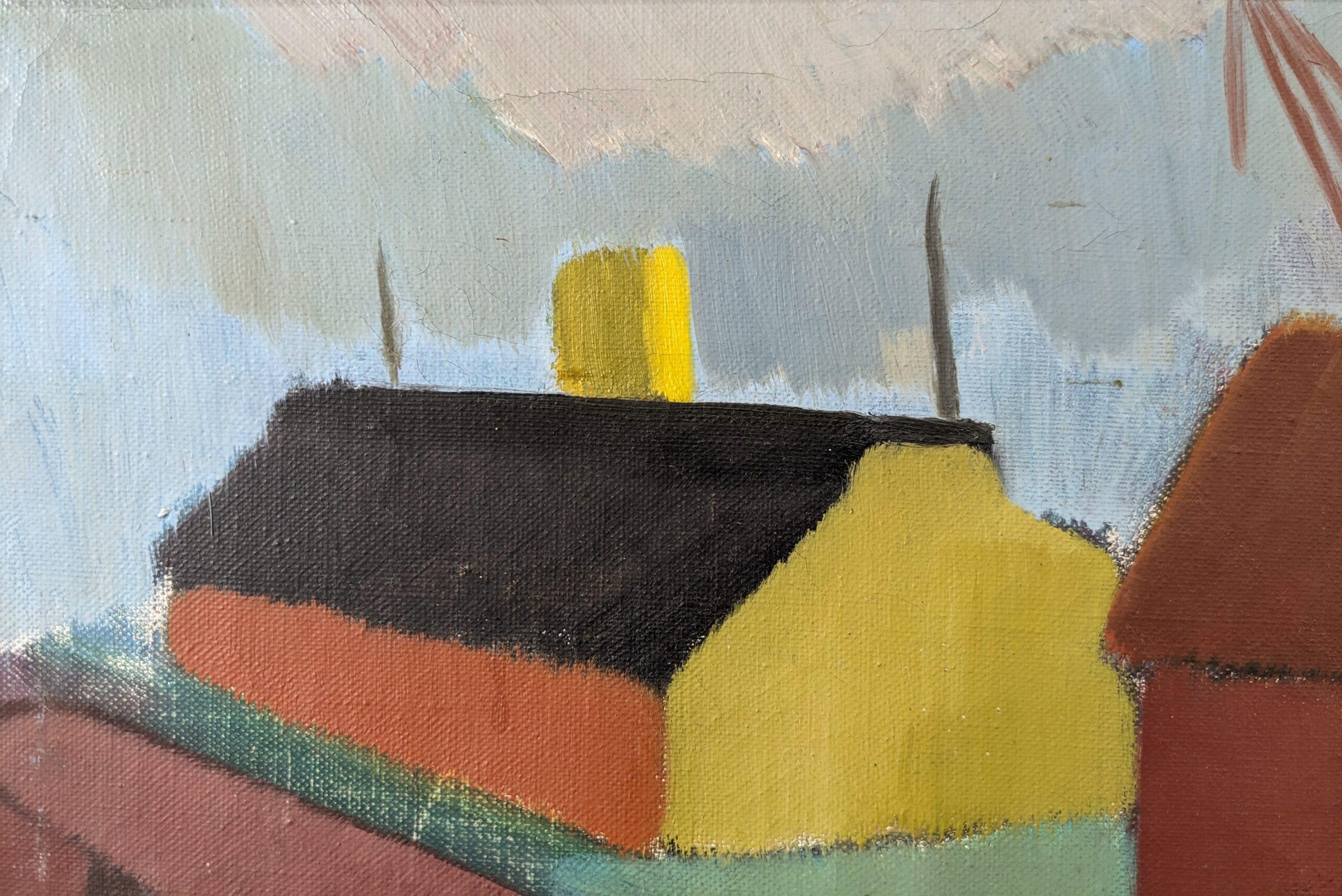 Vintage Mid-Century Modernist Swedish Oil Painting, The Station 9