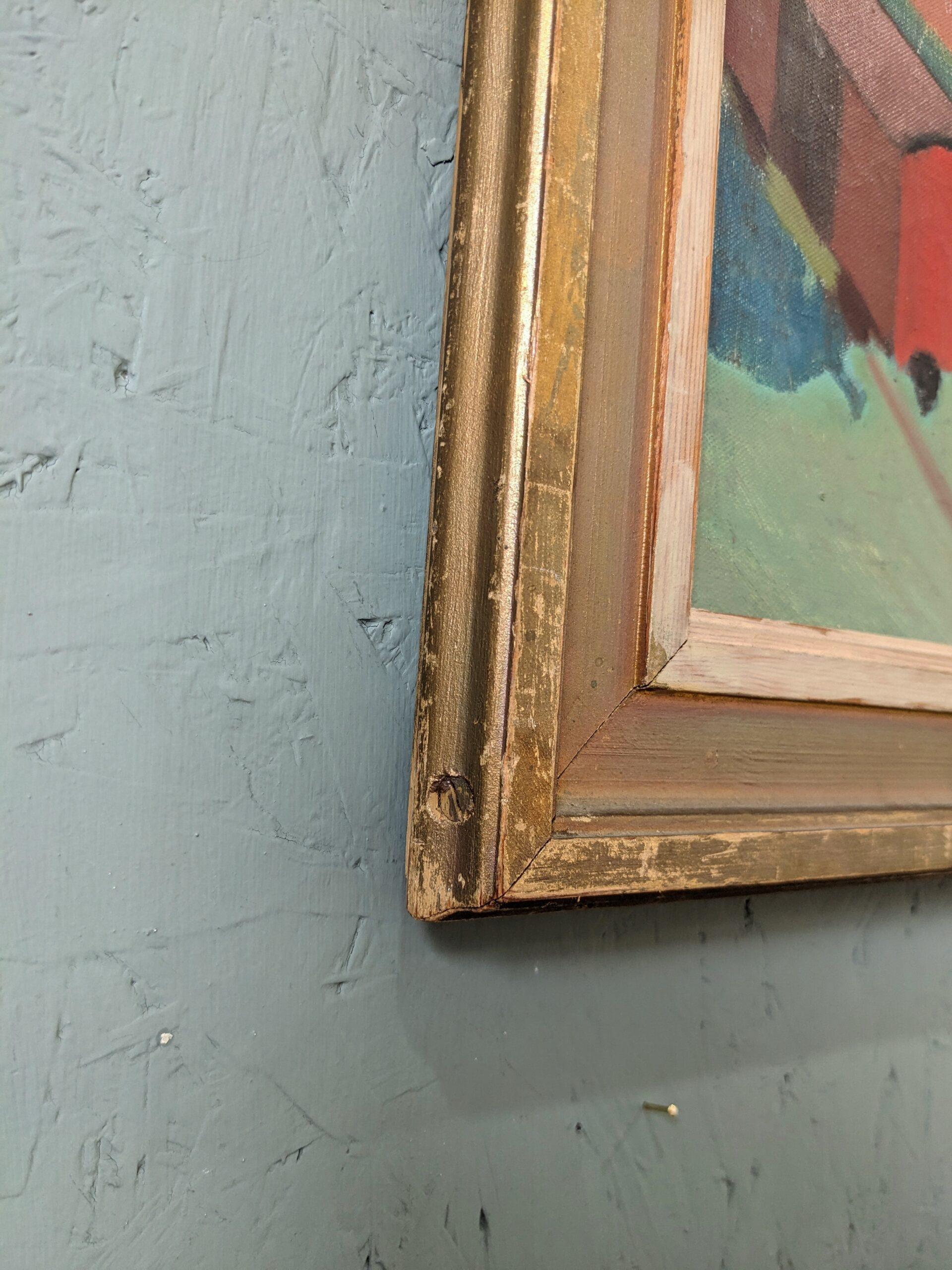 Vintage Mid-Century Modernist Swedish Oil Painting, The Station 11