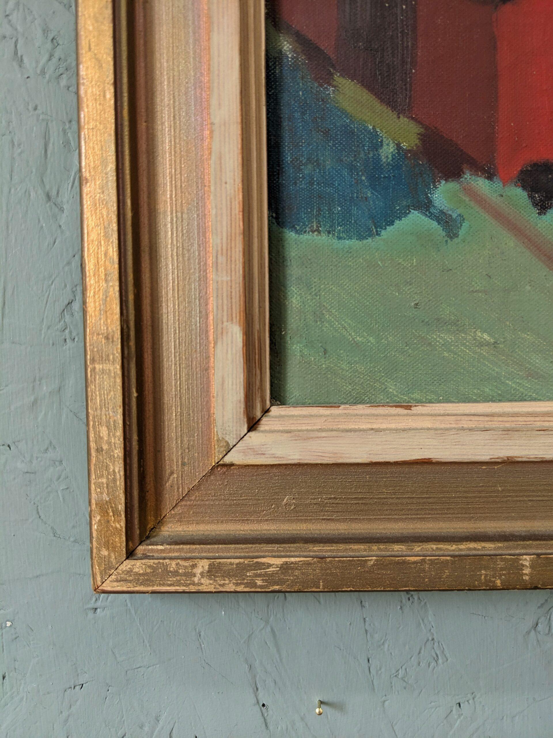 Vintage Mid-Century Modernist Swedish Oil Painting, The Station 2