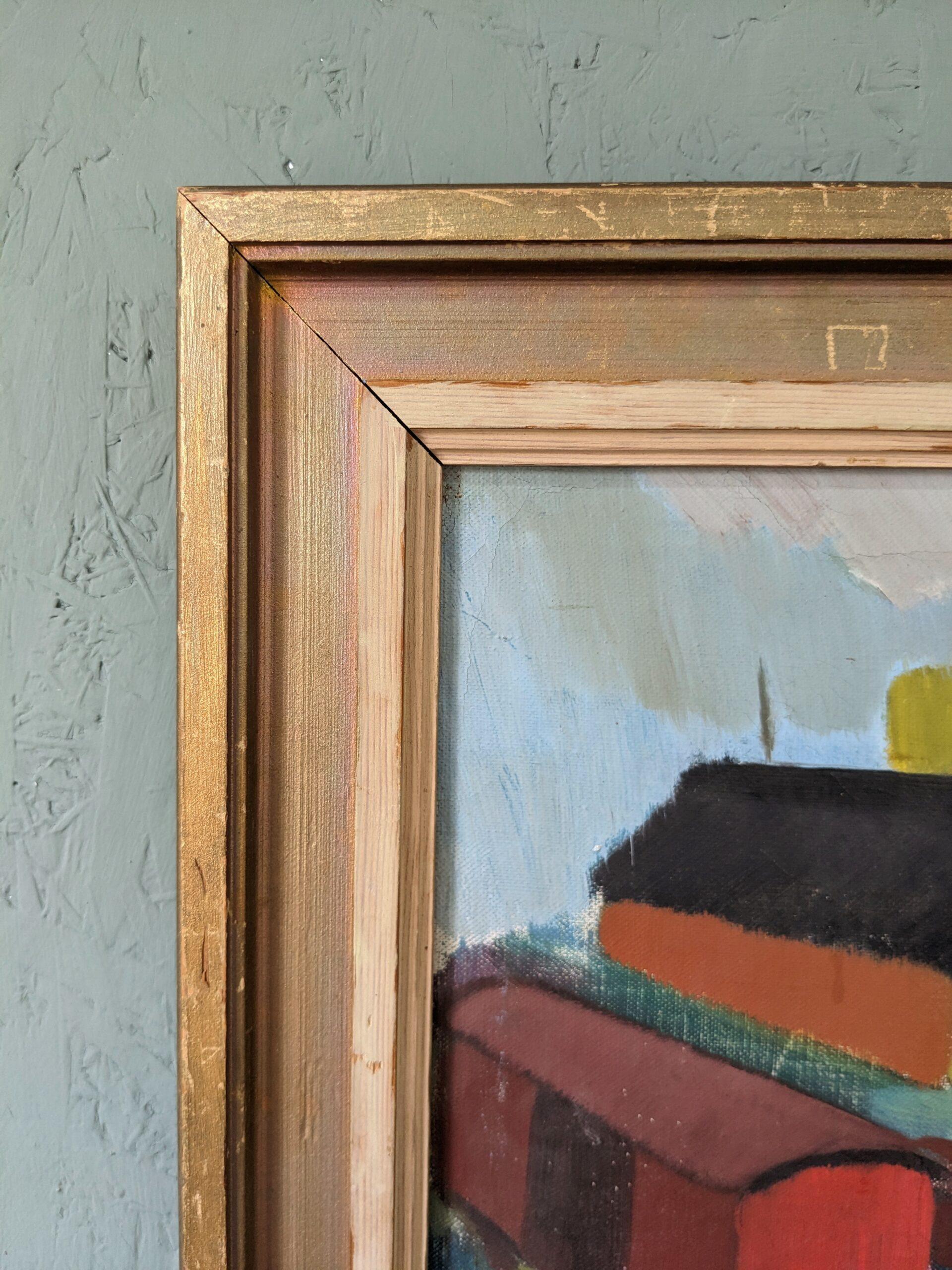 Vintage Mid-Century Modernist Swedish Oil Painting, The Station 5
