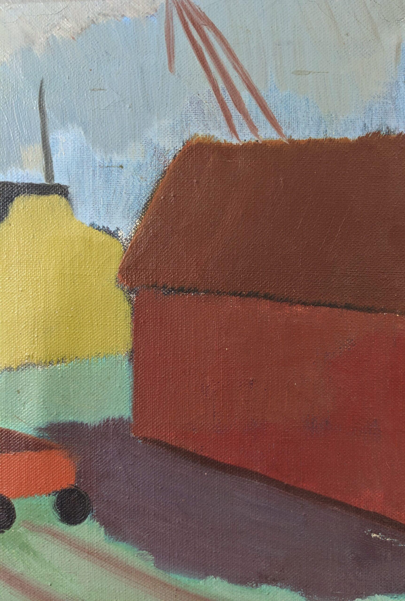 Vintage Mid-Century Modernist Swedish Oil Painting, The Station 6