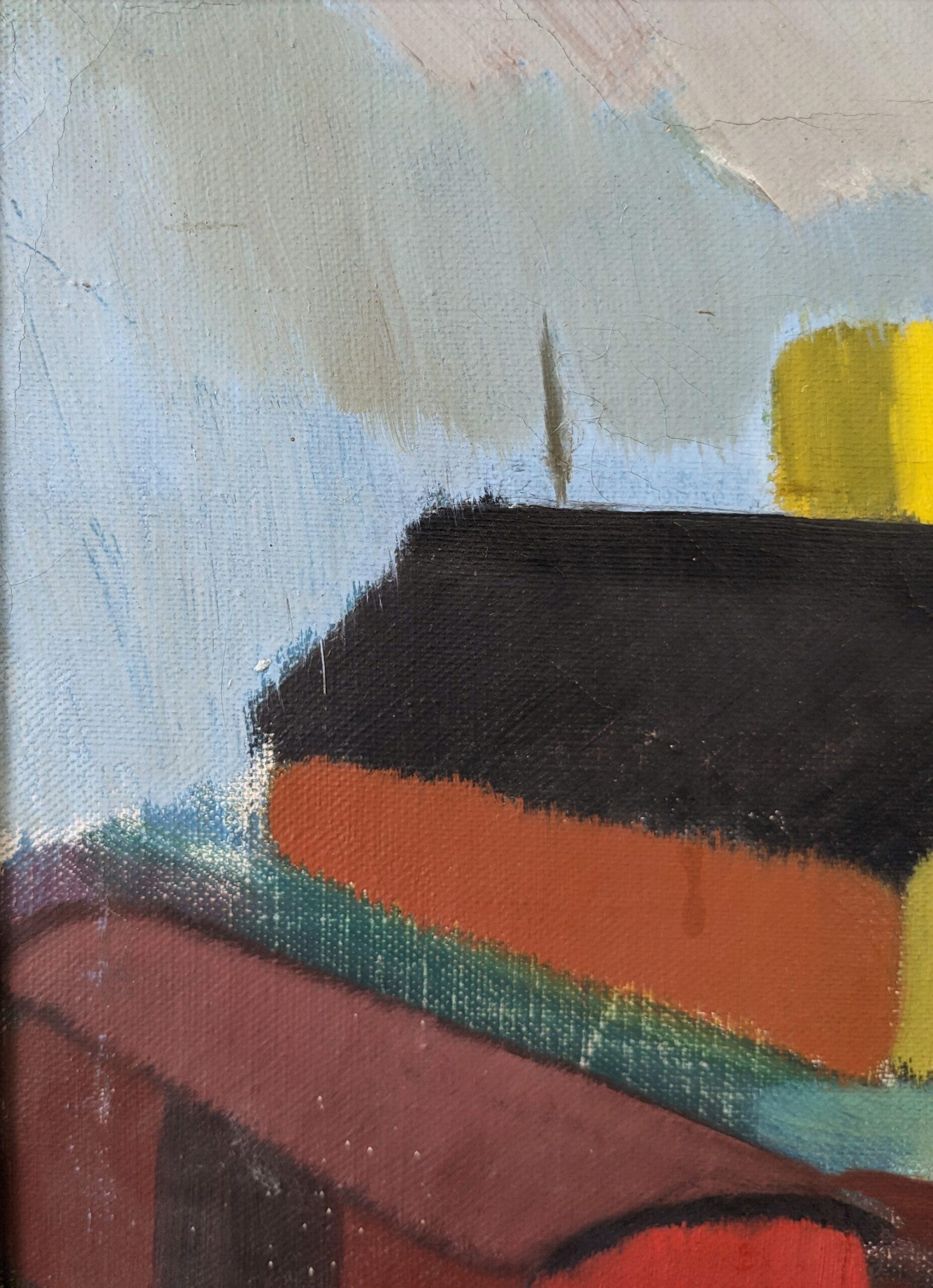 Vintage Mid-Century Modernist Swedish Oil Painting, The Station 7