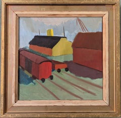 Vintage Mid-Century Modernist Swedish Oil Painting, The Station