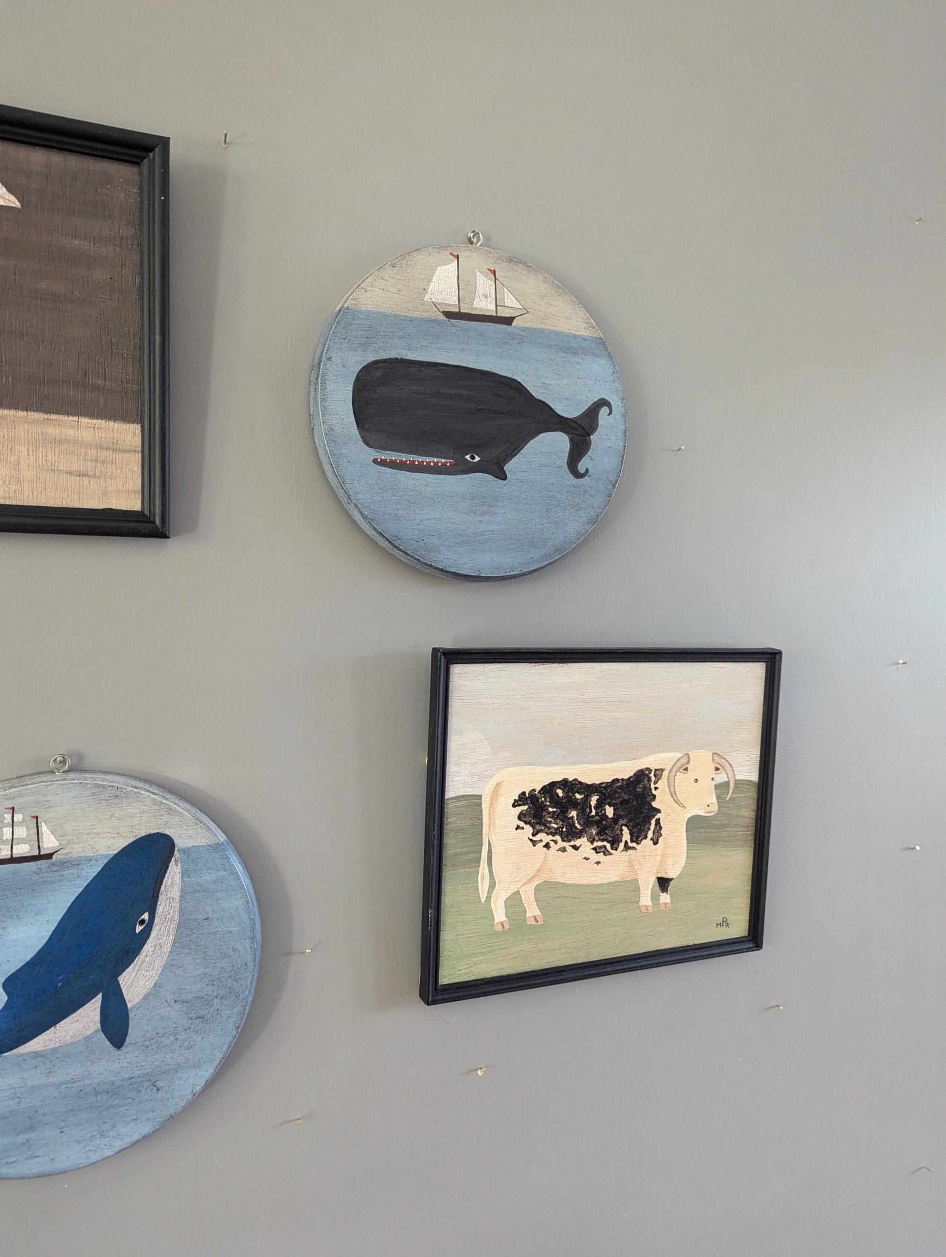 Vintage Mid Century Naïve Style Original Animal Oil Painting - Sperm Whale (Cachalot) 1