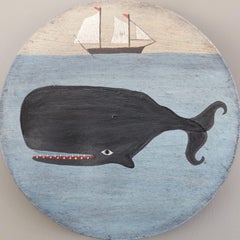 Vintage Mid Century Naïve Style Original Animal Oil Painting - Sperm Whale