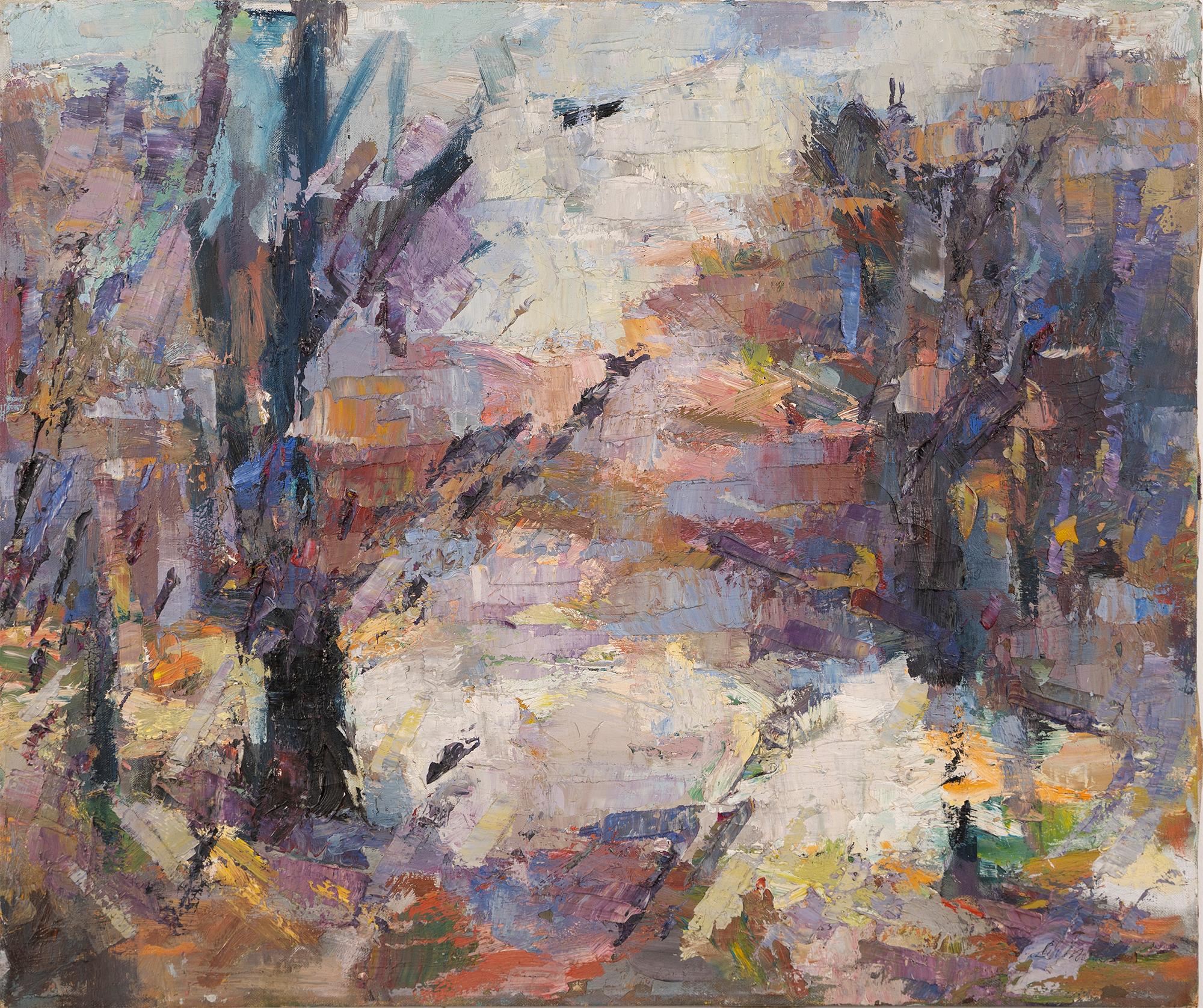 Unknown Abstract Painting - Vintage Mid Century Plein Aire Abstract Forest Landscape Original Oil Painting