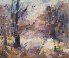Vintage Mid Century Plein Aire Abstract Forest Landscape Original Oil Painting