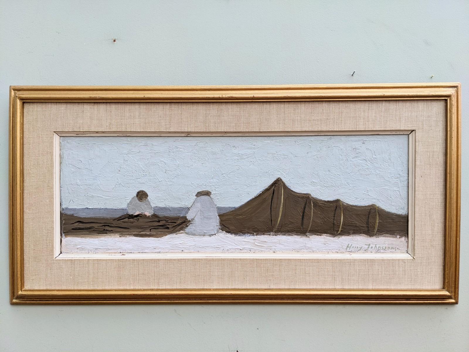 Peinture à l'huile suédoise encadrée, paysage marin du milieu du siècle - By the Shore - Photograph de Unknown