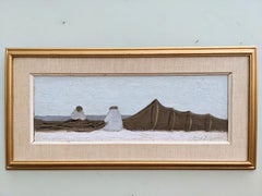 Peinture à l'huile suédoise encadrée, paysage marin du milieu du siècle - By the Shore