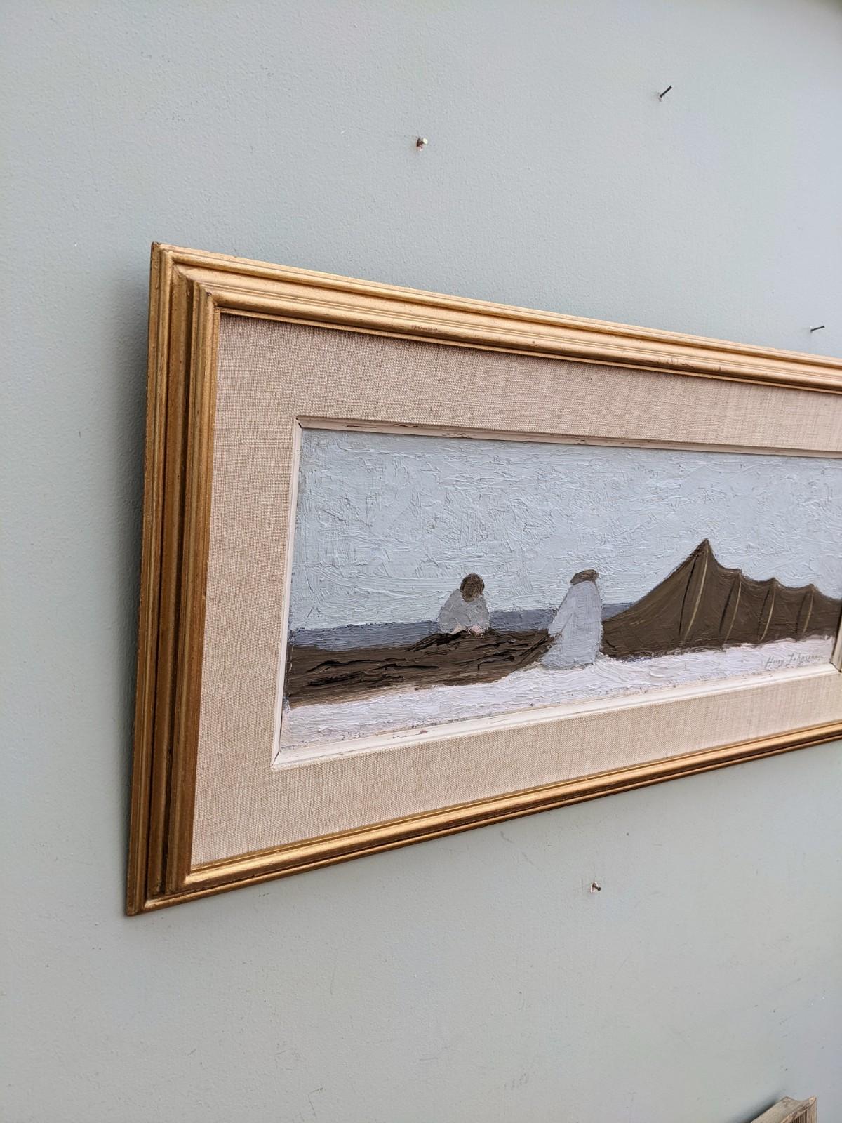 Peinture à l'huile suédoise encadrée, paysage marin du milieu du siècle - By the Shore - Expressionnisme abstrait Photograph par Unknown