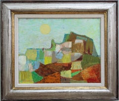 Vintage Mid Century Semi-Abstract Landscape Framed Oil Painting - Angelo